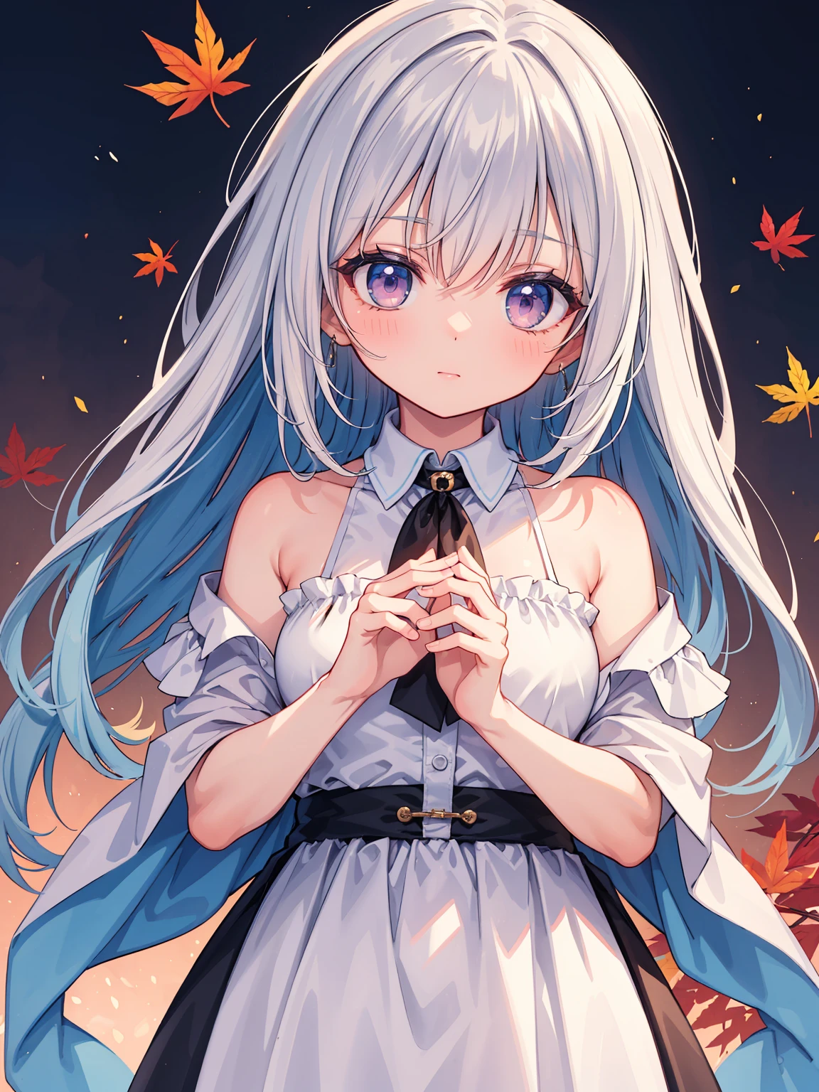 (8K, highest quality, masterpiece:1.2),(highest quality:1.0), (ultra high resolution:1.0), watercolor, beautiful woman, shoulder, hair ribbon, Written by Agnes Cecil, half body portrait, very bright bright design, pastel colour, (ink:1.3), autumn lights,