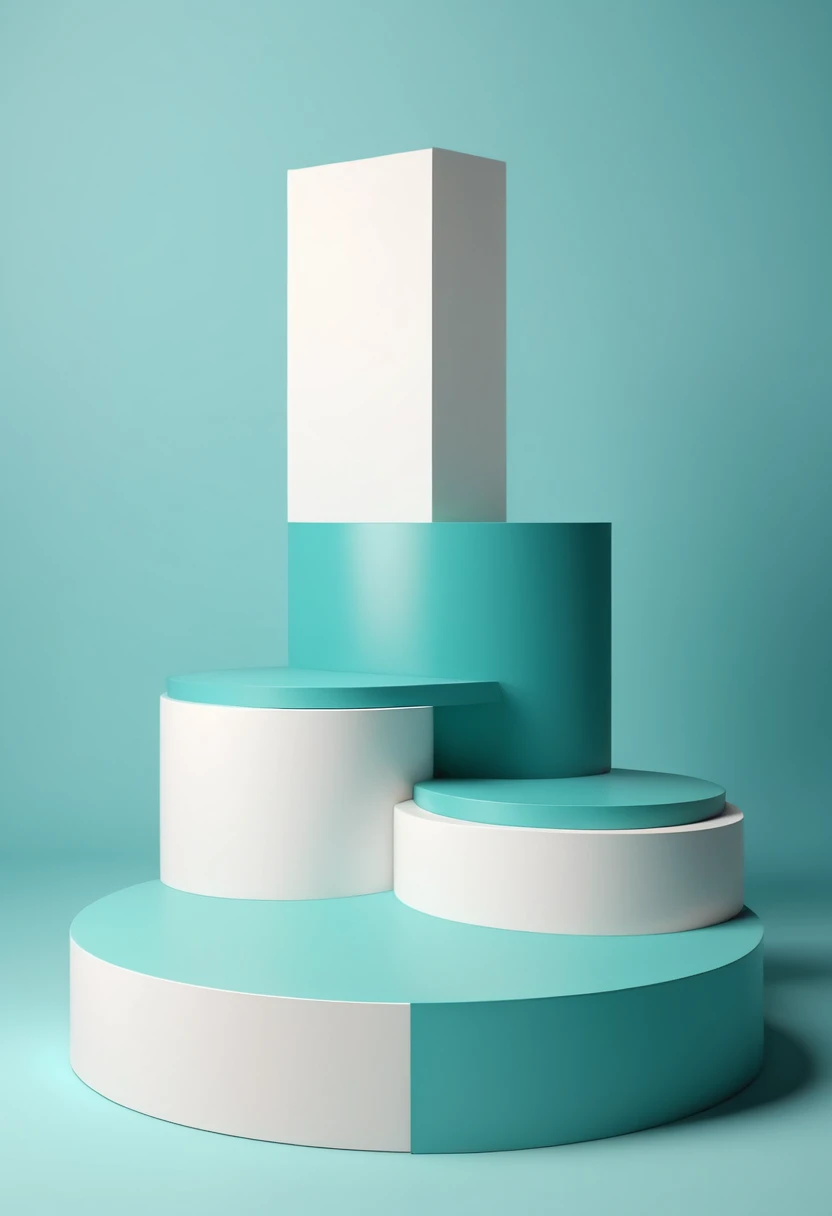 Podium stage for design, 3d render, plain background, 3 separate podium, different heights, sea color and wave