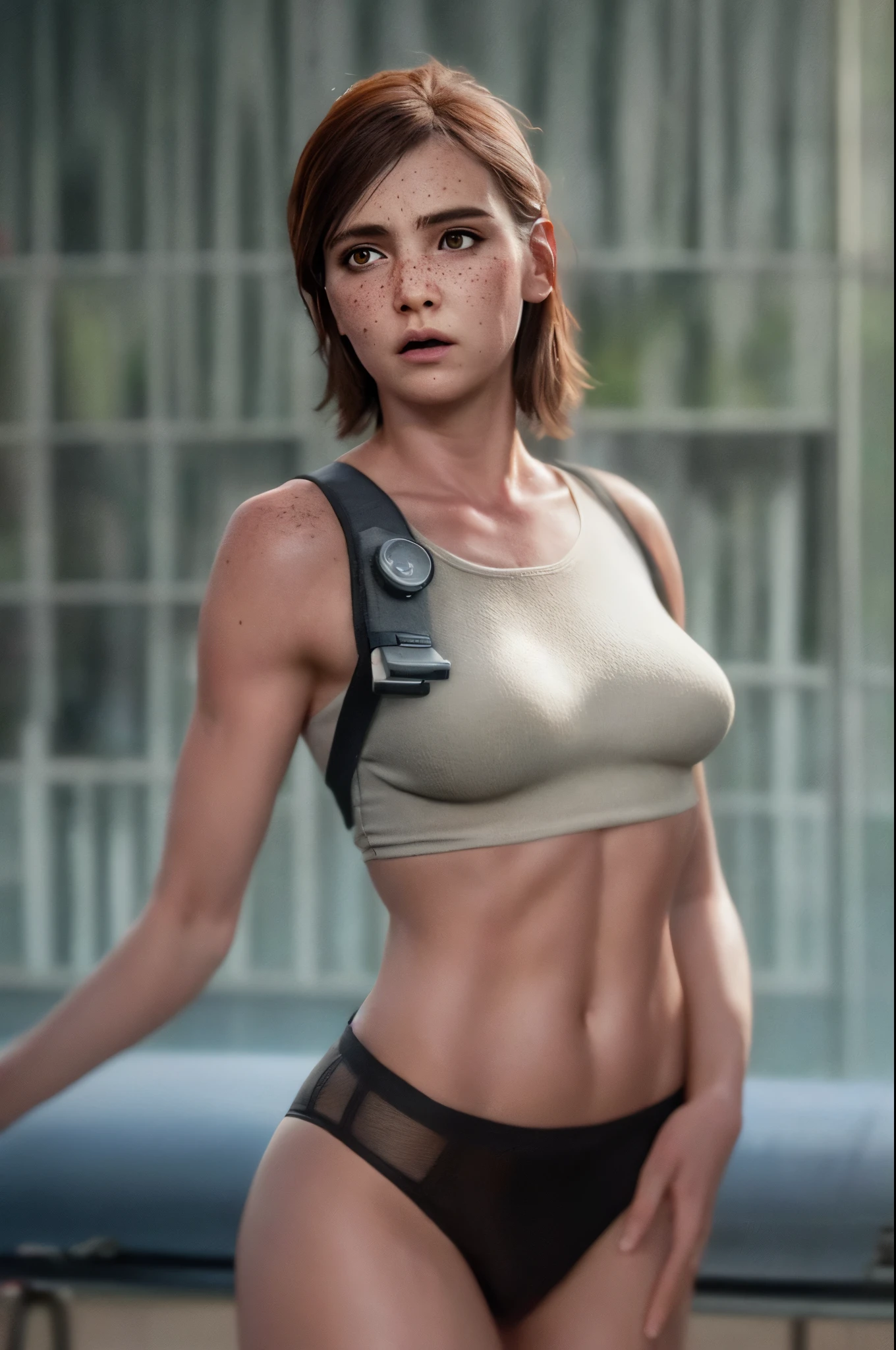 ultra realistic cg, picture-perfect face, flawless, masterpiece, professional artwork, famous artwork, dark lighting, cinematic bloom, perfect face, beautiful face, beautiful eyes, 1girl  , , rude, , erotic, angry look, looking at viewer, ((biting lips)), lip bite, , bare shoulder, solo, standing, sexy pose, busty, wearing black lingerie, sharp jaw, (((hollow cheeks))), ((very thin waist)), ((very slim waist))athletic, , (redhead), ((freckles)), pool, daytime, wet, sunny, NSFW, Nude, naked, exposed breasts, exposed vagina, NSFW, Nude, naked, exposed breasts, exposed vagina,  breasts