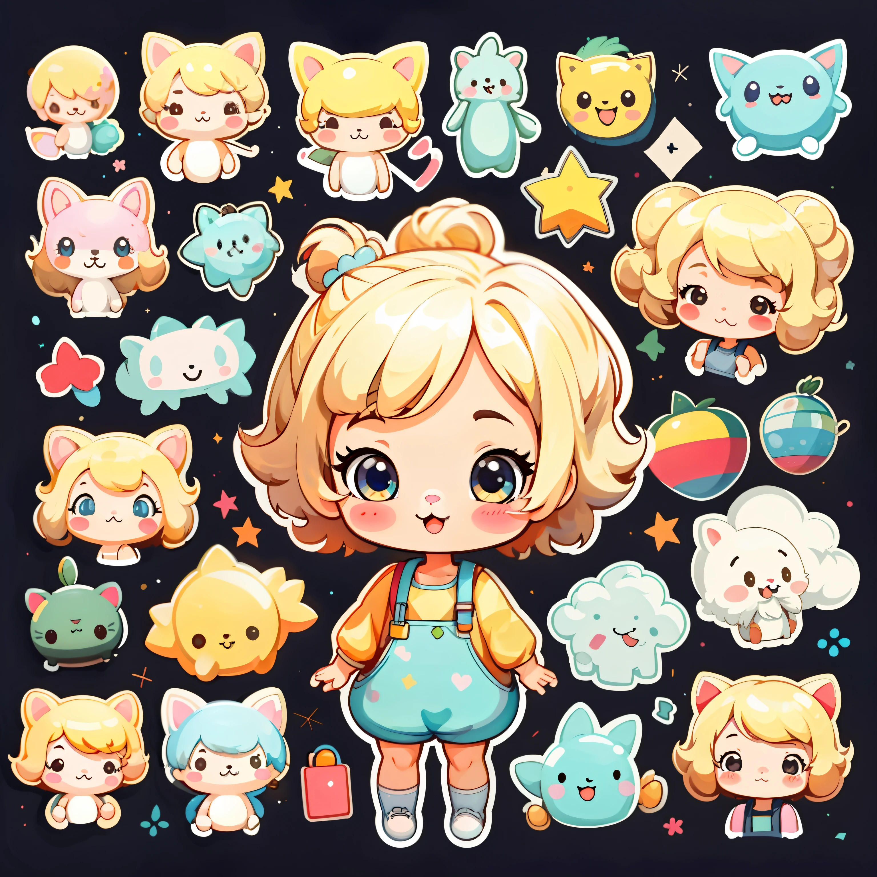 sticker,1 girl,Lovely,kawaii,Lovely,chibi ,blonde short hair,background,