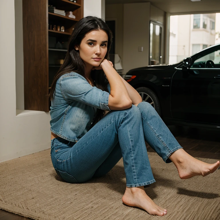Demi Moore dressed in a top and colored jeans