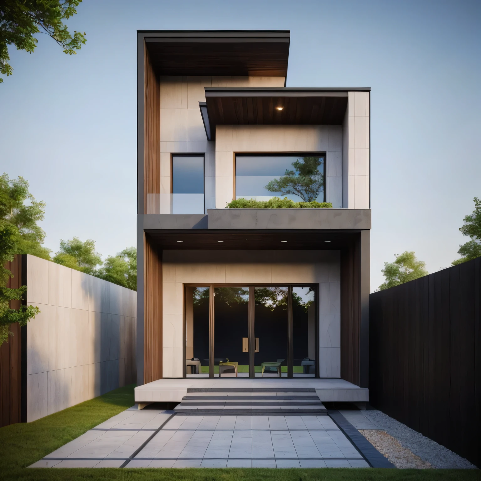 (masterpiece),(high quality), best quality, real,(realistic), super detailed, (full detail),(4k),8k,modern house exterior design,Modern architecture,Beautiful_sky,Day light, no_humans, outdoors,sky,tree,Garden flower front of building,