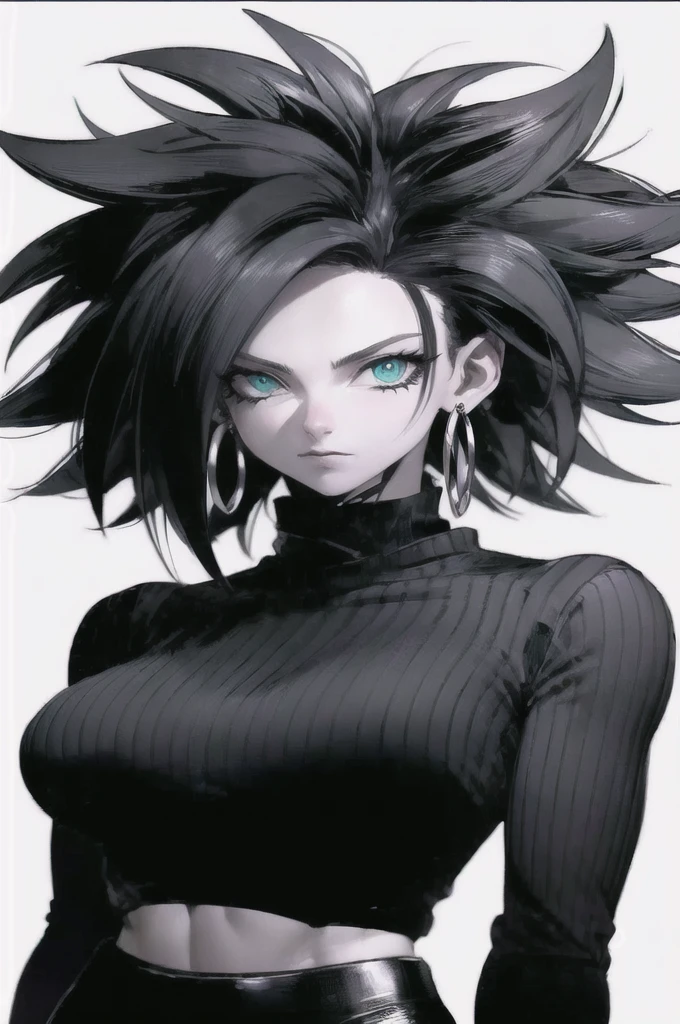 a drawing of a woman with black hair and a black top, fubuki, battle angel alita, style mix of æon flux, saiyan girl, looking like annie leonhart, female protagonist 👀 :8, female anime character, anime character, aeon flux style, style is a blend of æon flux, 1 7 - year - old anime goth girl