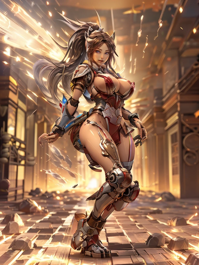 Tirano_Thailand, (1 garota, sozinho, Sozinho), (Rosto super detalhado), (elmo mecha de meia face:1), (Big buttocks, ENORME PEITO FALSO:1.3), (decote:1.5), (ABS MUSCULAR:1.3), (MECHA GUARD ARMS, DIAMOND CORE ON CHEST ARMOR:1.3), (MECHA FUTURISTA VERMELHO BRILHANTE BLINDADO, MECHA SKINTIGHT SUIT PANTS, PERNAS DE ARMADURA DE GUARDA MECHA, salto alto:1.5), (CORPO FEMININO MUSCULAR, pele brilhante, PERNAS COMPRIDAS E SEXY:1.1), (olhando para o espectador:1.3), (foco feminino:0.886), (WALKING DOWN THE CORRIDOR OF THE FUTURISTIC SPACE STATION:1), (BRANCO CLARO BRILHANTE_sala:1.3), HIPER TEXTURA, unreal engine rendering, physically based rendering, ULTRA HIGH DEFINITION, 16k, 1080P.