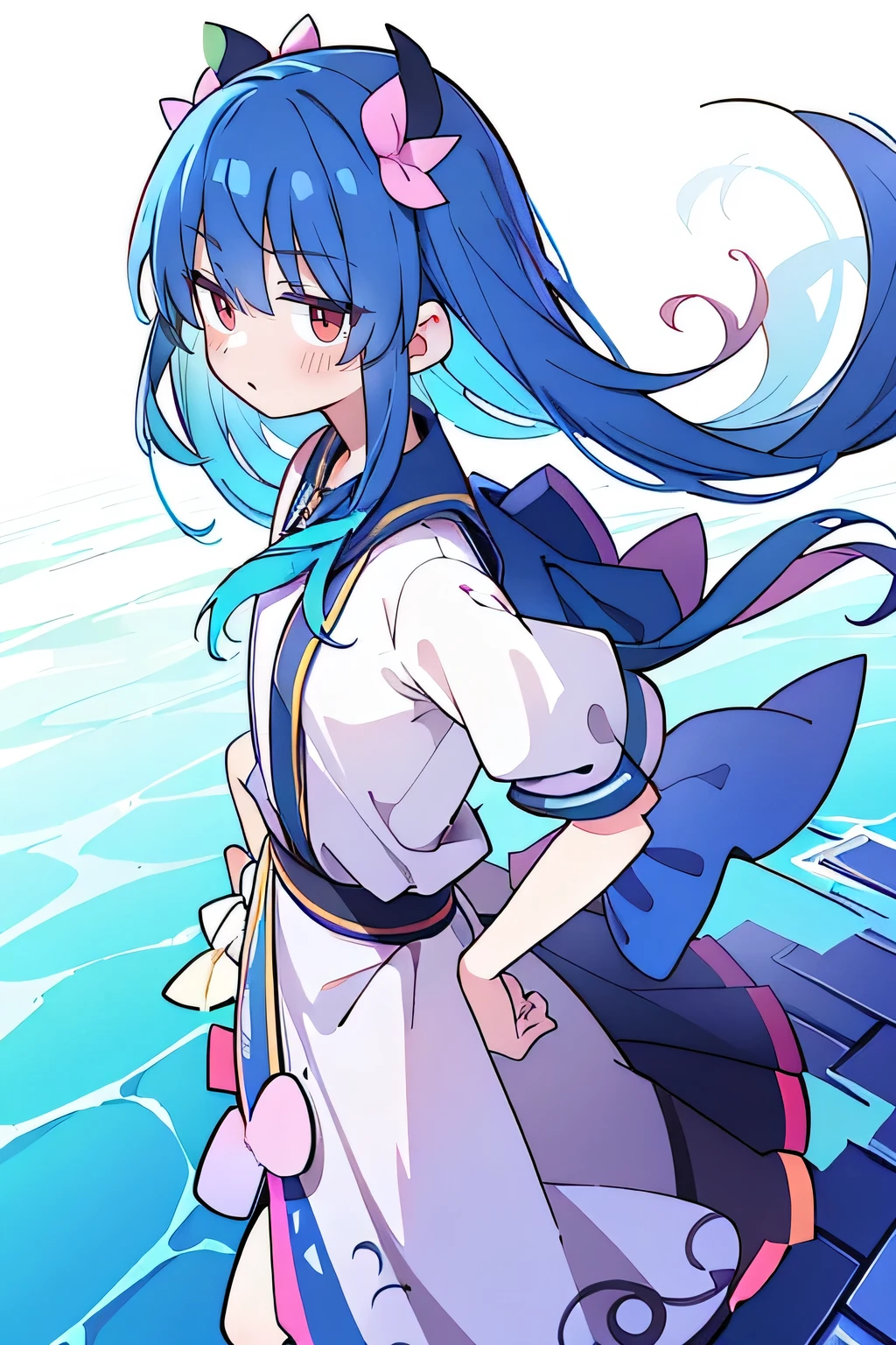 (masterpiece),best quality, expressive eyes, perfect face, 1girl,
Put your hands on your waist,fair, Gorgeous,Japanese cartoons,girl,lola,Hina Angel, blue hair, blue haired, floating clothes,Grab your waist, Grab your waist, hands on hips , hands on hips,flat chest,sit on the floor,starry sky,