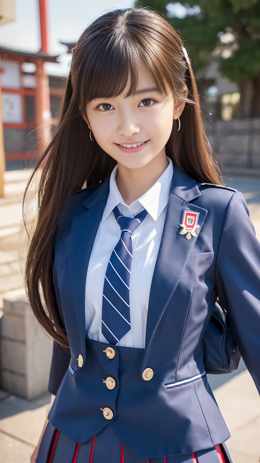 shake her hand、thin脚、ponytail、extraordinary beauty、cute face、best smile、cute smile、frontage、thin、straight hair、School、Ulchan-6500-v1.1, (Raw photo:1.2), (Photoreal:1.4), beautiful detailed girl, very detailed目と顔, beautiful and fine eyes, huge file size, High resolution, very detailed, highest quality, masterpiece, ((Japanese girls' high school uniform:1.5)), very detailed, cg, 8k wallpaper, grow, finely, highest quality, Hvery detailed cg uniforms、 light shines on your face、movie lighting、18 year old girl、
