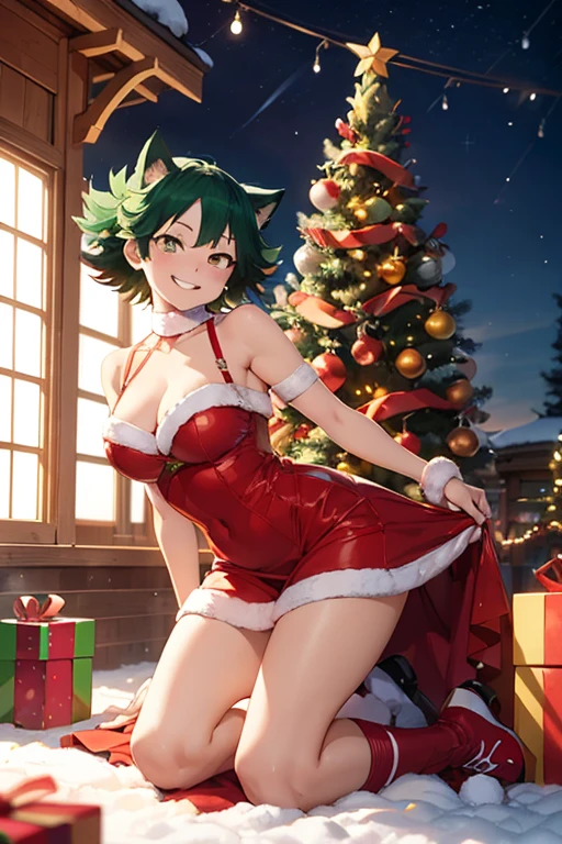 inko midoriya,my hero academia,inko midoriya,my hero academia,(christmas style dress),(short dress),(shoulders showing),(red dress),(sexy dress),(anime girl),(beautiful girl), (full body),(divine beauty),(yellow eyes),(cat pupils),(smiling with red rest),(Correction of errors in the eyes),(correction of the nose),(correction of errors in the mouth), (Higher image resolution),(image enhancement)(1anime),(1 branch),