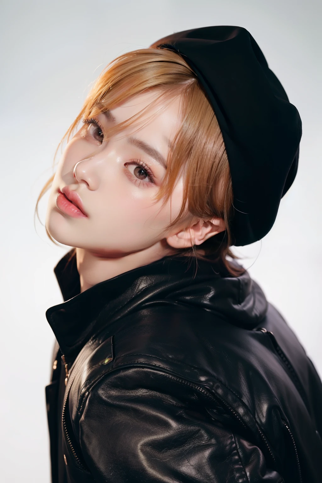 a close up of a person with a hat on and a black jacket, park jimin, jimin, jimin\'s plump lips, portrait of jossi of blackpink, accurate jimin face, jimin\'s right eyelid swollen, jimin\'s grecian nose, jungkook, hyung tae, jung jaehyun, kim doyoung, black haired yoongi, cai xukun