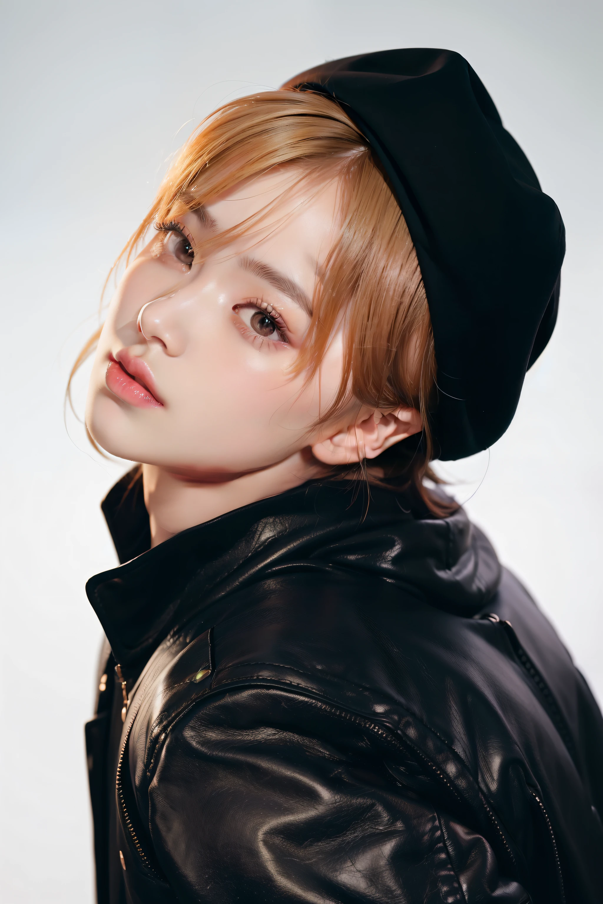 a close up of a person with a hat on and a black jacket, park jimin, jimin, jimin\'s plump lips, portrait of jossi of blackpink, accurate jimin face, jimin\'s right eyelid swollen, jimin\'s grecian nose, jungkook, hyung tae, jung jaehyun, kim doyoung, black haired yoongi, cai xukun