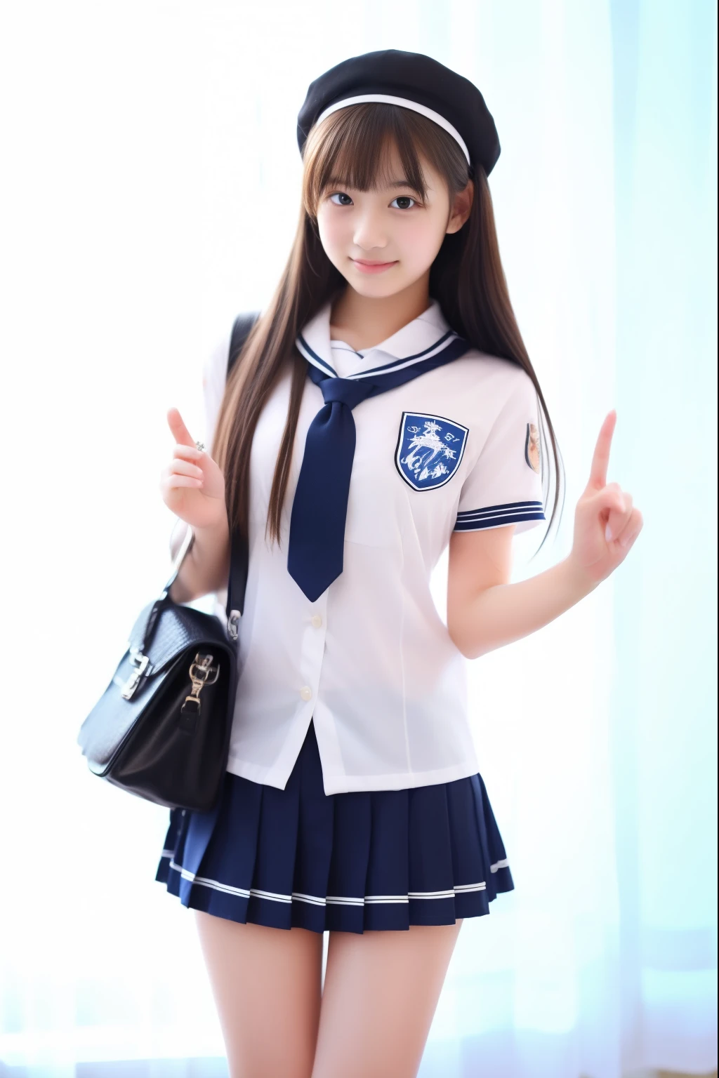 15 years old、middle School girls、uniform、School、Looks embarrassed、NSFW、short skirt、Erotic、More than one person
(((looking at the camera)))、(A perfect and very cute peace sign)))、