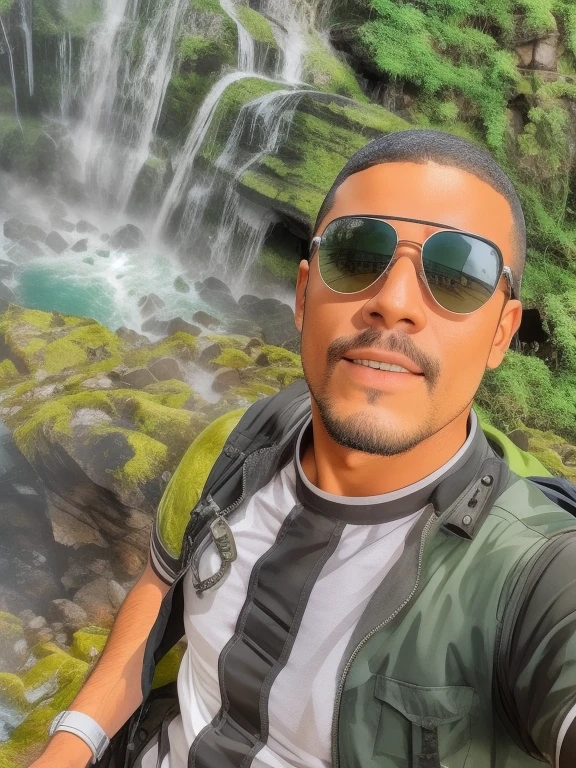There's a man taking a selfie in front of a waterfall, ao lado de uma cachoeira, david rios ferreira, com cachoeiras, com cachoeiras, Phenomenon Ronaldo Nazário, imagem de perfil, foto de perfil, taken at the beginning of 2020, imagem de perfil, parado na frente de uma cachoeira, caio santos, Mohammed Chahin