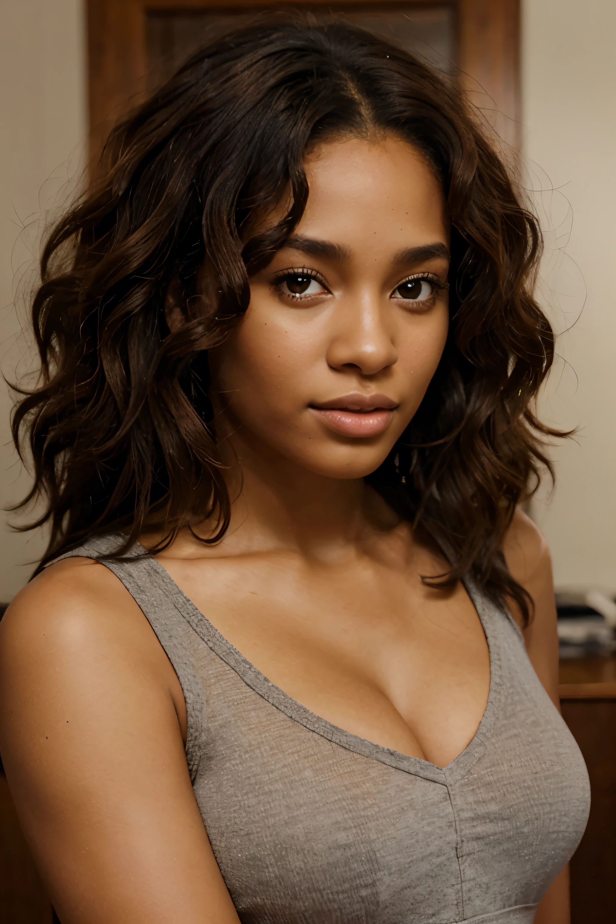 A very beautiful African-American girl, with very afro-textured hair, and very ebony skin