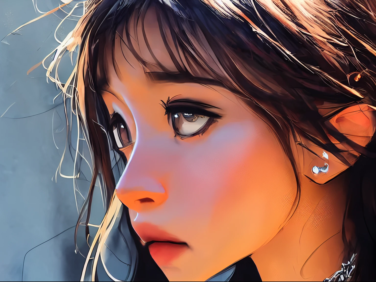 there is a woman with a piercing on her neck and a necklace, realistic artstyle, artwork in the style of guweiz, anime realism style, realistic anime artstyle, realistic anime art style, realistic art style, realism artstyle, realistic anime 3 d style, 🤤 girl portrait, photorealistic!!!!!!! art style, stunning anime face portrait, realistic cute girl painting,front view