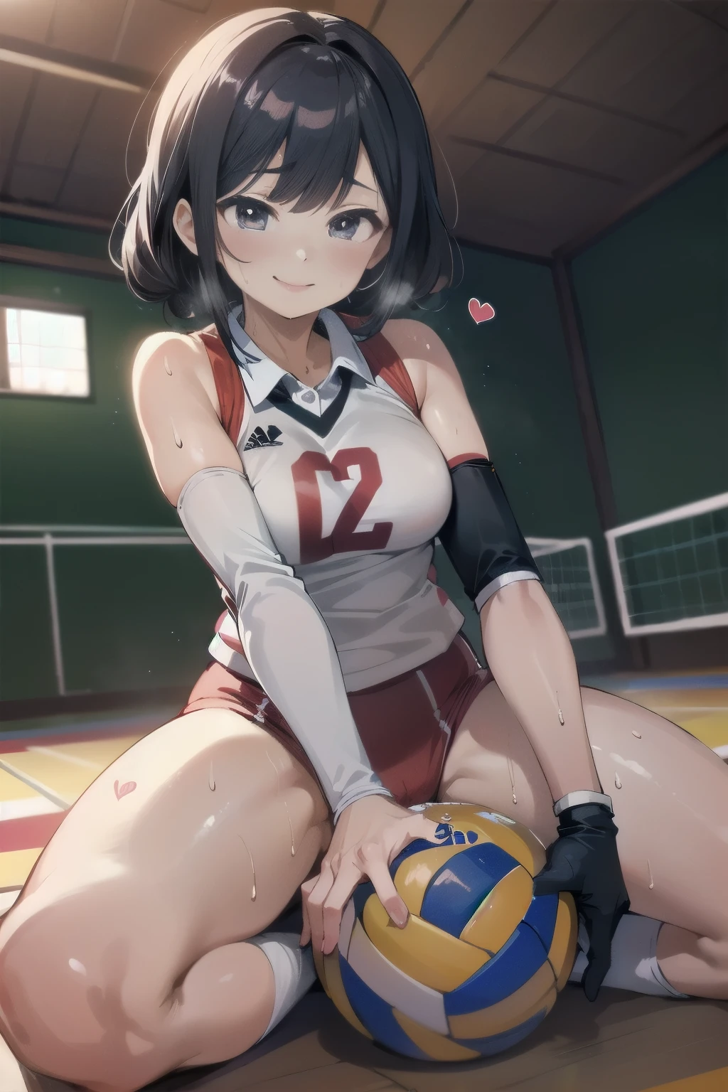unity 8k wallpaper, anatomically correct, (((masterpiece))), (((best quality))), (((ultra detailed))), (((high-resolution))), ((Ultimate cutie)), perfect hands, perfect finger, (((good anatomy))), detailed beautiful face, shiny hair, (((gyaru))), (potbelly), (curvy), medium breasts, ((Thick thighs)), (((solo))), ((seductive smile)), (((blush))), (Eyes are heart marks), (heart shaped pupils), ((trembling)),
BREAK, (((sit astride the perfectly spherical shape 6-inch volleyball))), (((Straddling a perfectly spherical 6" volleyball))), (((Perfectly spherical 6" volleyball fits perfectly crotch))), BREAK, (((Rub the Perfectly spherical 6" volleyball against crotch))), (masturbation),
BREAK, adidas, (Collared volleyball uniforms), sleeveless, ((buruma)), ((kneepad)), ((pussy juice stained)), (elbow pad), (((sweat))), (((covered in sweat))), ((deep breathing)), in Volleyball Court, indoor, lighting, looking at viewer, full body, (spoken heart)