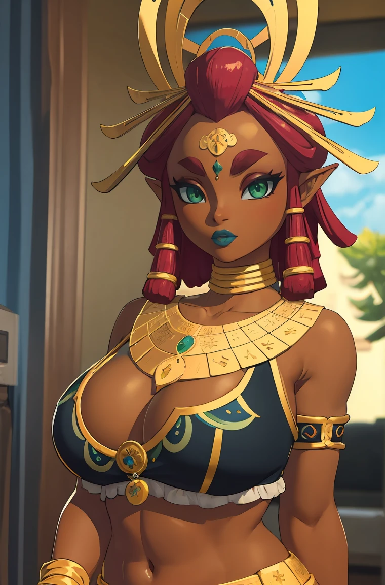Big breasts, green eyes, dark blue lips, Riju