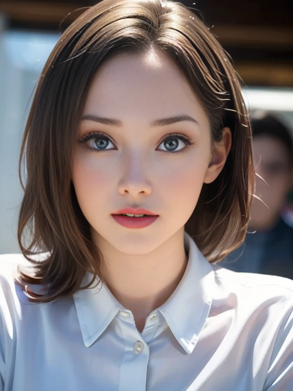 (best quality, 8k, highres, photorealistic:2.0), (solo, one girl:2.0),(photo taken using flash:1.9),(brighten the subject:1.8),(ultimate beautiful girl:2.0),(shiny skin),(oily skin),(blonde hair:1.7),(short hairstyle:1.5),(cool beauty:2.0),Blush brown makeup , dark eye makeup , use pink glossy lipstick,(big beady eyes girl:1.5),(droopy-eyes girl:1.5),(blue eyes:1.5),(thin girl:1.5),(baby face girl),(sex appeal),(sweet smelling girl),(A girl who works part-time at an art museum:1.3),(she works for low wages:1.5),(kind-hearted woman:1.5),(she has a nice smile:1.3),(woman with a happy look:1.3),(she is very sociable),(from a very poor family:1.5),(virgin girl),(She is a secret pervert.),(she covertly lewd),(she looks so erotic),(Preserve virginity for devout Christians),chuuChloe,(A woman with very soft breasts),(woman fantasizing about sex),(allurement),(impressive eyes:1.5),(clean girl),(affability),(tight dress shirt),(cute smile),(open mouth),(loll out)