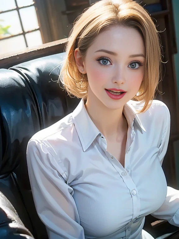 (best quality, 8k, highres, photorealistic:2.0), (solo, one girl:2.0),(photo taken using flash:1.9),(brighten the subject:1.8),(ultimate beautiful girl:2.0),(shiny skin),(oily skin),(blonde hair:1.7),(short hairstyle:1.5),(cool beauty:2.0),Blush brown makeup , dark eye makeup , use pink glossy lipstick,(big beady eyes girl:1.5),(droopy-eyes girl:1.5),(blue eyes:1.5),(thin girl:1.5),( girl),(sex appeal),(sweet smelling girl),(she works for low wages:1.5),(kind-hearted woman:1.5),(she has a nice smile:1.3),(woman with a happy look:1.3),(she is very sociable),(from a very poor family:1.5),(virgin girl),(She is a secret pervert.),(she covertly lewd),(she looks so erotic),(Preserve virginity for devout Christians),chuuChloe,(A woman with very soft breasts),(woman fantasizing about sex:1.3),(allurement),(impressive eyes:1.5),(clean girl),(affability),(tight dress shirt),(cute smile),(open mouth),(loll out)
