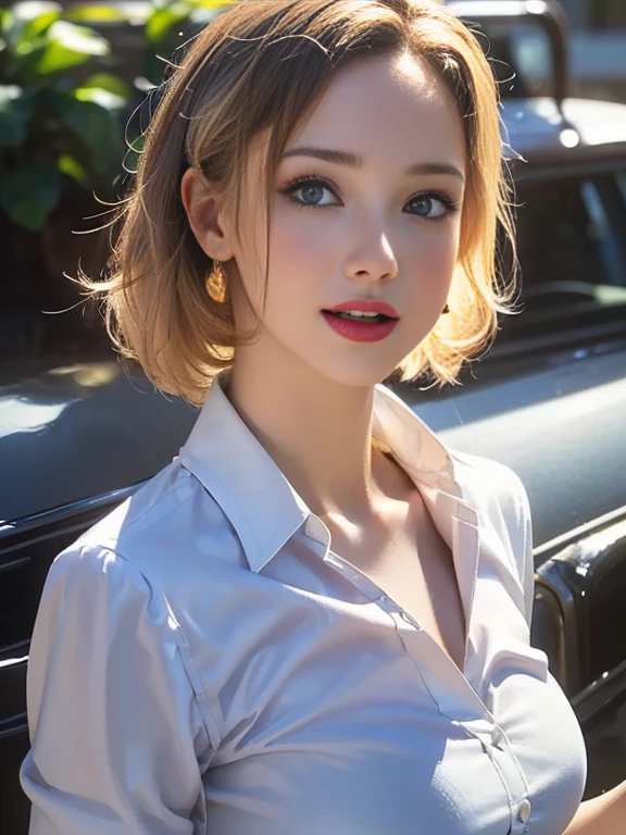 (best quality, 8k, highres, photorealistic:2.0), (solo, one girl:2.0),(photo taken using flash:1.9),(brighten the subject:1.8),(ultimate beautiful girl:2.0),(shiny skin),(oily skin),(blonde hair:1.7),(short hairstyle:1.5),(cool beauty:2.0),Blush brown makeup , dark eye makeup , use pink glossy lipstick,(big beady eyes girl:1.5),(droopy-eyes girl:1.5),(blue eyes:1.5),(thin girl:1.5),(baby face girl),(sex appeal),(sweet smelling girl),(she works for low wages:1.5),(kind-hearted woman:1.5),(she has a nice smile:1.3),(woman with a happy look:1.3),(she is very sociable),(from a very poor family:1.5),(virgin girl),(She is a secret pervert.),(she covertly lewd),(she looks so erotic),(Preserve virginity for devout Christians),chuuChloe,(A woman with very soft breasts),(woman fantasizing about sex:1.3),(allurement),(impressive eyes:1.5),(clean girl),(affability),(tight dress shirt),(cute smile),(open mouth),(loll out)