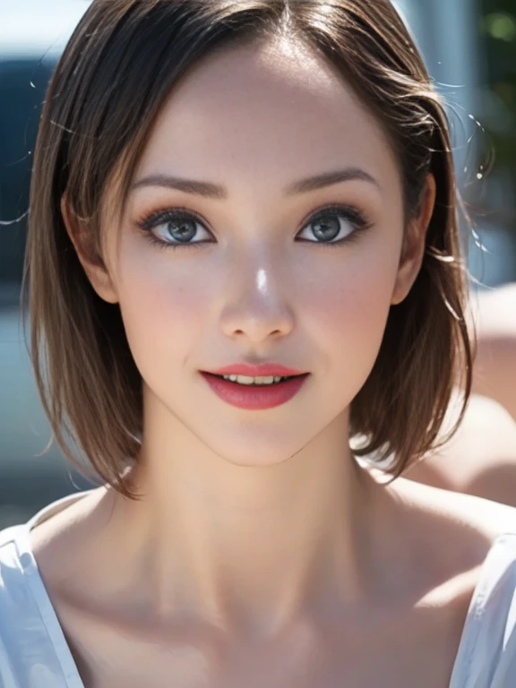 (best quality, 8k, highres, photorealistic:2.0), (solo, one girl:2.0),(photo taken using flash:1.9),(brighten the subject:1.8),(ultimate beautiful girl:2.0),(shiny skin),(oily skin),(blonde hair:1.7),(short hairstyle:1.5),(cool beauty:2.0),Blush brown makeup , dark eye makeup , use pink glossy lipstick,(big beady eyes girl:1.5),(droopy-eyes girl:1.5),(blue eyes:1.5),(thin girl:1.5),(baby face girl),(sex appeal),(sweet smelling girl),(she works for low wages:1.5),(kind-hearted woman:1.5),(she has a nice smile:1.3),(woman with a happy look:1.3),(she is very sociable),(from a very poor family:1.5),(virgin girl),(She is a secret pervert.),(she covertly lewd),(she looks so erotic),(Preserve virginity for devout Christians),chuuChloe,(A woman with very soft breasts),(woman fantasizing about sex:1.3),(allurement),(impressive eyes:1.5),(clean girl),(affability),(cute smile),(open mouth),(loll out)