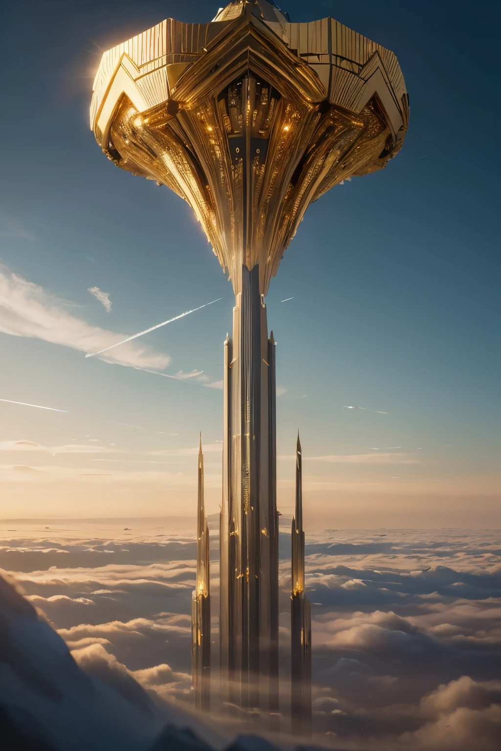 Fantasy, ((In the style of Greg Rutkowski)), Heavenly Angels, ((New Heaven, New Earth)), ((Futuristic architecture)): Celestial Mansions of Gold and Crystal rising above vibrant forests, inhabited by magical creatures and luminous energy. The crystal rooftops reflecting the golden sunrays, casting a spectacle of light across the landscape.
Fantasy: ((Greg Rutkowski style)), ((Clouds in the skies)), ((Futuristic architecture)), Glory of God, Power and Honor, (Army of Angels), (Retrofuturism), (cottagecore), ( all of pure gold), ((Inspired by H.R. Giger)), (mist close to the ground, rolling in the distance), ((glorious splendor rolling)), Celestial City of Gold and Resplendent Crystal
Fantasy: ((Greg Rutkowski style)), ((Clouds in the skies)), ((Futuristic architecture)), Glory of God, Power and Honor, (Army of Angels), (Retrofuturism), (cottagecore), ( all of pure gold), ((Inspired by H.R. Giger)), (mist close to the ground, rolling in the distance), ((equal height, length, and width)), ((rolling glorious splendor)), Celestial City of Gold and resplendent crystal
/imagine prompt: A gigantic city, (Spaceship), (Cube shape), ((gold and crystal)), (Futuristic Architecture,Middle Eastern), ((Hanging Gardens)), damask pattern, gold, jade, jasper, quartz, rose gold, sapphire, akos major, aerial photography, full body shot, fantastic realism, angelcore, hyper realism, dreamy glow, floodlight
/imagine prompt: A gigantic city, (Spaceship), (Cube shape), ((gold and crystal)), (Futuristic, Middle Eastern architecture), (Hanging Gardens), (Very Tall Towers), damask pattern, gold, jasper, sapphire, quartz, rose gold, akos major, aerial photography, full body shot, fantastic realism, golden hour
Fantasy: ((Greg Rutkowski style)), ((Clouds in the skies)), ((Futuristic architecture)), (Inspired by Middle Eastern architecture), Glory of God, Power and Honor, (Army of Angels), (Retrofuturism), (cottagecore), ( all of pure gold), ((Inspired by H.R. Giger)), (mist close to the gro