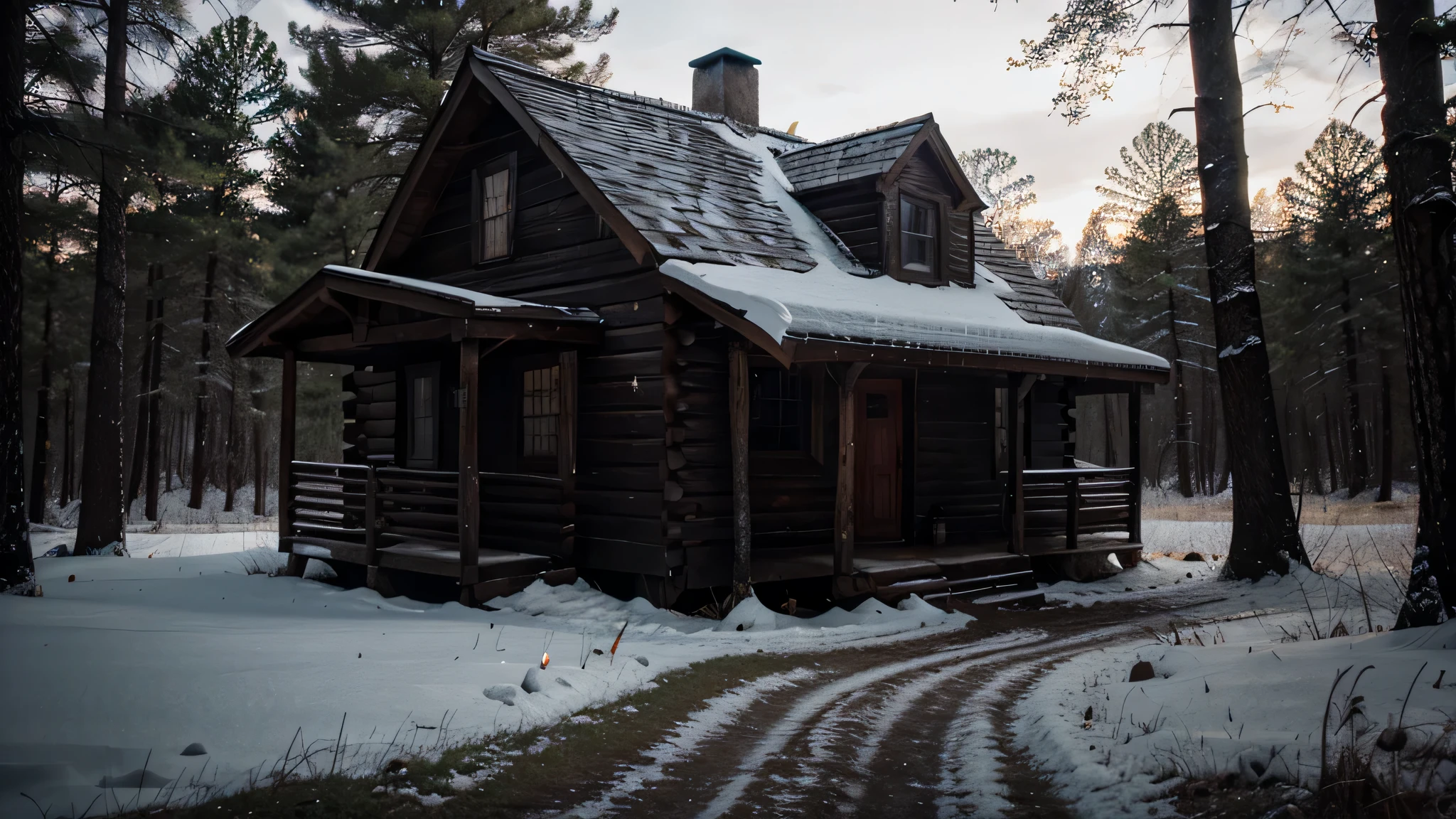 dark old cabin in woods 4k 