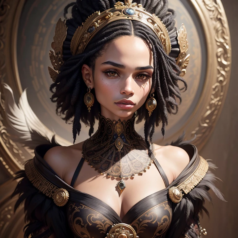 stunning front view, facing the camera, 3D model of an owl with intricately detailed, decorative headdress cinematic, cinematic lighting, octane render 1920's flapper girl