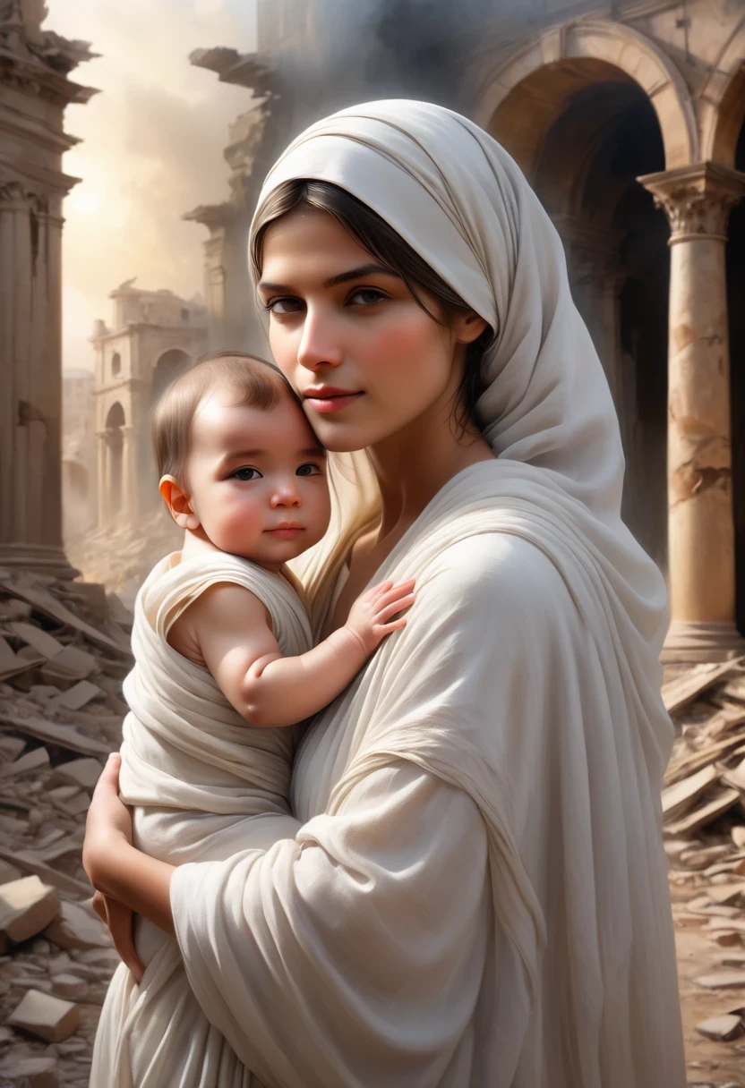 Virgin Mary with 6--old us. MUJER CAUCASICA. 19 years old, DULCE E INOCENTE MIRADA ANGELICAL, ultra detailed fine art photography, Aura de medianoche, cielo nocturno, Cara hermosa detallada, Dreamy, resplandeciente, retroiluminado, glamur, Mica, sombras, oil on canvas, Pinceladas, Suave, ultra-high def, 8k, Motor Unreal 5, Ultra Sharp Focus, Arte de Alberto Seveso, Artgerm, loish, Sf, Obra maestra de arte intrincada, ominoso, matte paint movie poster, golden ratio, tendencias en CGSociety, intrincado, epopeya, tendencias en Artstation, por artgerm, Altamente detallado, vibrant production cinematic character render ultra high quality model. obra maestra, calidad superior, mejor calidad, arte oficial, beautiful and aesthetic: 1.2), , extremo detallado, colorido, highest detailed, arte oficial, unidad de papel tapiz 8k, ultra detallado, beautiful and aesthetic, hermoso, obra maestra, mejor calidad,
