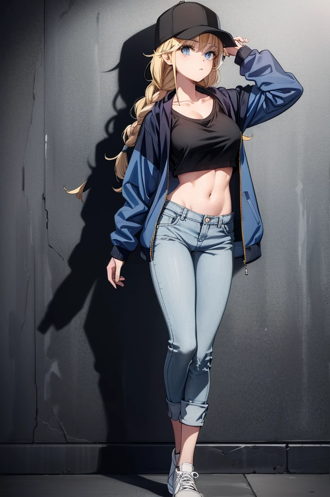 ((best quality, masterpiece:1.3, 8K)), (detailed), highly detailed face and skin texture, detailed eyes, downtown, full body, slender body, 1girl, 25 years old, white skin, blue eyes, worried, embarrassed, long hair, (forehead:0.8), (stylish top:1.2), denim pants, blue jeans, footwear, peeing jeans, peeing pants, pee stain, (wetting herself), desperation,