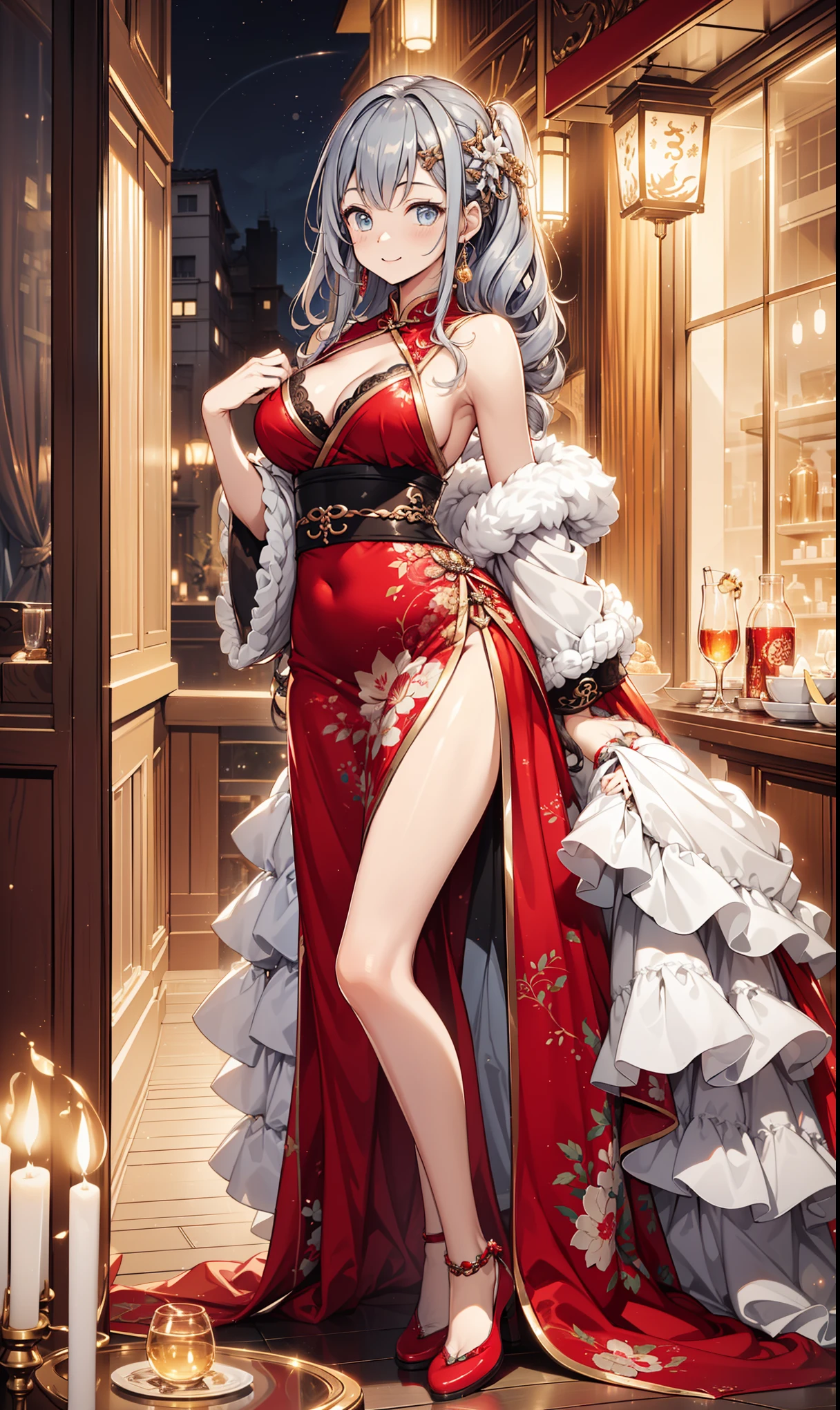 ((best quality)), ((masterpiece)), (detailed), Perfect face,Red and white kimono,The cuffs and lapels of the large sleeves are tied with this red silk scarf,Shrine maiden,Red long hair,Delicate brushstrokes,Soft and smooth long hair,Round forehead,Long eyelashes,Deep rose red eyes,Swan-like neck,Clear butterfly bone,Delicate and soft skin,Exquisite calves,Slender ankles,Slender figure,The downside is that there is a lack of agility between the eyebrows and eyes,belly button,Navel,exposed,beauty,Shoulders,Fair skin,Beautiful clavicle,White arms,beauty的玉足,Slender waist,Slender thighs,Lying on the bed,Blurred eyes