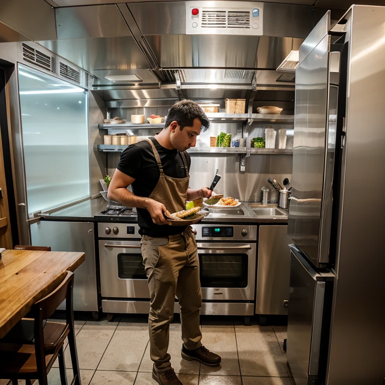 Improper thawing of frozen food of a waiter in a bistro restaurant kitchen refrigerator.