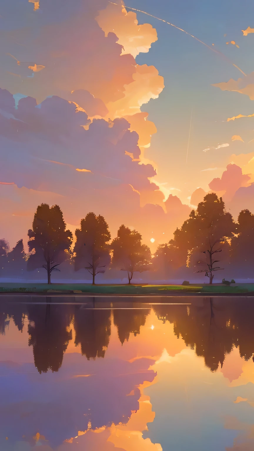 (best quality,4k,8k,highres,masterpiece:1.2),ultra-detailed,realistic:1.37,sky,golden color,aesthetic,landscape,painting,sunset,sun rays,warm hues,serene,majestic,clouds,dramatic lighting,horizon,line of trees,glimmering water reflection,immersive,peaceful,magical,tranquil,inspirational,harmony,serenity,glowing,ethereal,vibrant colors,calm ambiance,glorious,serene beauty,sunlit sky,timeless masterpiece