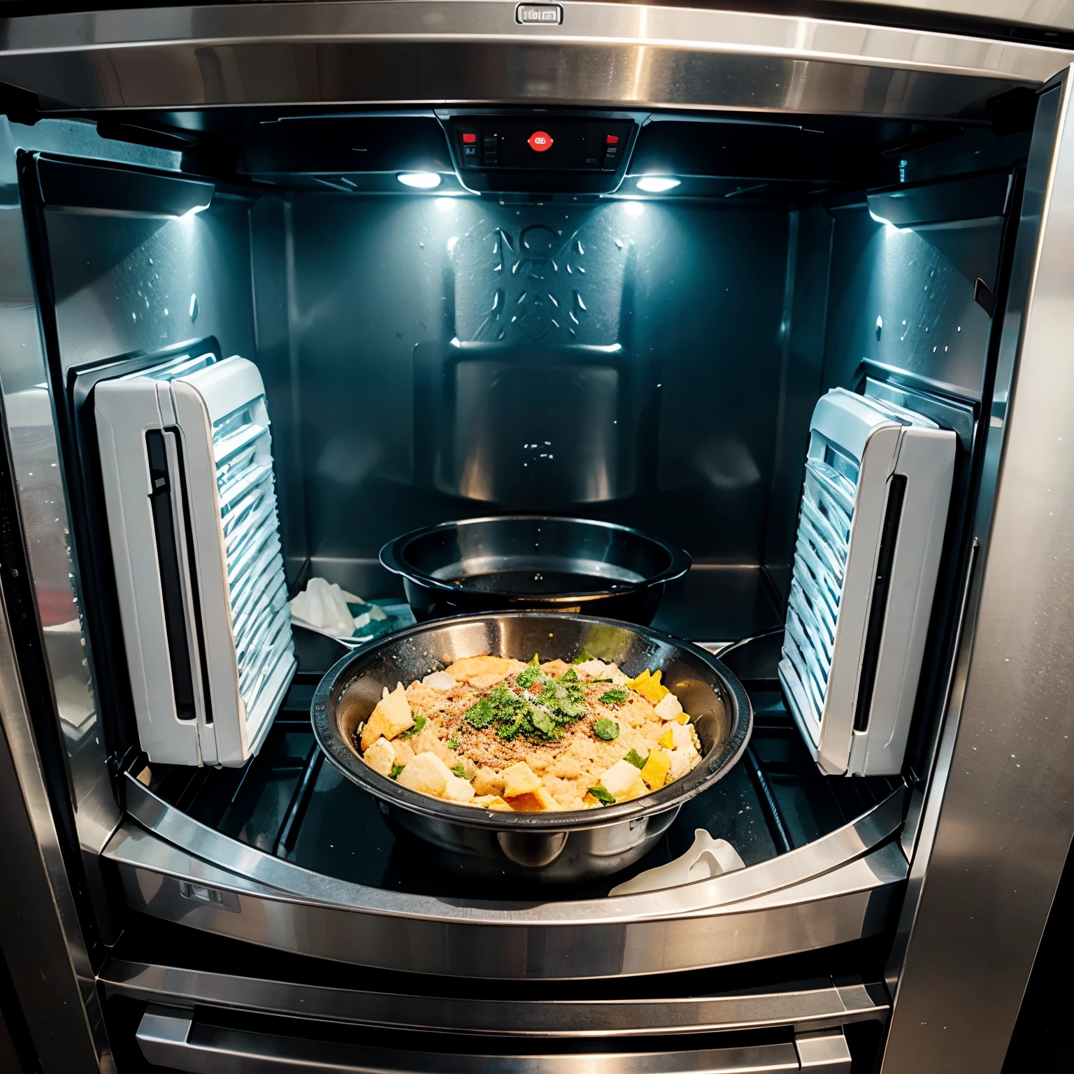 Improper thawing of frozen food of a waiter in a bistro restaurant kitchen refrigerator. SHOW THE WRONG AND IMPROPER WAY OF THAWING A FROZEN FOOD