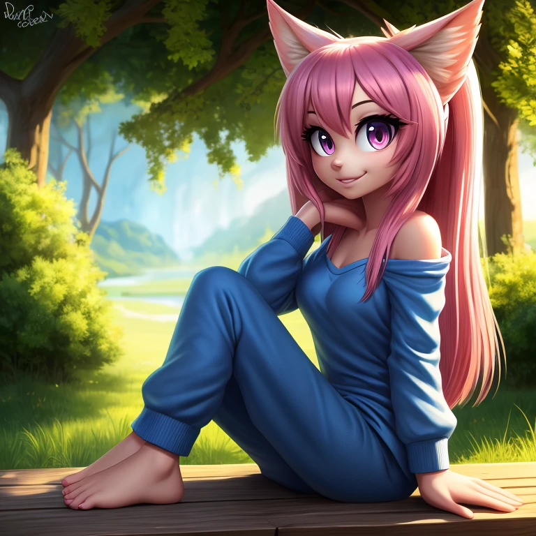 (best quality,4k,8k,highres,masterpiece:1.2),ultra-detailed,(realistic,photorealistic,photo-realistic:1.37),long straight hair,light pink eyes and hair,beautiful detailed eyes,beautiful detailed lips,cute face,happy expression,long eyelashes,medium breasts,pajama blue shirt,pajama blue baggy pants,long sleeves,barefoot,japanese theme,portraits
I'd like to create a beautiful portrait featuring a young girl with a Japanese theme. Her appearance is characterized by long, straight hair in a light pink color, which cascades down her back. Her eyes are a captivating shade of light pink as well, with thick, long eyelashes that enhance their beauty. The girl has an adorable face with a cheerful and happy expression, and her lips are also beautifully detailed.
She is dressed in a comfortable pajama blue shirt with long sleeves, providing a cozy feel to the artwork. The shirt is paired with matching pajama blue baggy pants. The girl is barefoot, adding a sense of relaxation and tranquility to the scene.
The overall style of the portrait should be ultra-detailed and realistic, with high resolution, capturing every intricate detail of the girl's features. The colors should be vivid and vibrant, emphasizing the light pink palette of her eyes and hair. The artwork should have a portrait-like quality, allowing the viewer to appreciate the girl's beauty and the Japanese theme.
In terms of lighting, the artwork should feature a soft, natural illumination that highlights the girl's features while creating a warm and inviting atmosphere.
Please note that this prompt describes the details and elements of the envisioned artwork. The prompt should not contain any unnecessary explanations or references. The tags should be organized in order of importance, from the most significant to the least significant.