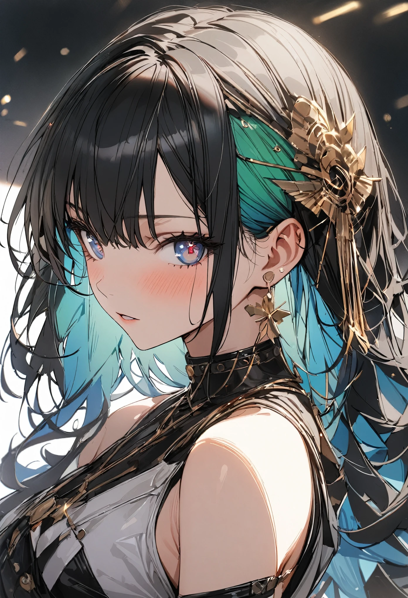1girl, multicolored hair, colored inner hair, black hair, red hair, blue hair, green hair, symbol-shaped pupils, super detail, high details, high quality, award winning, best quality, highres