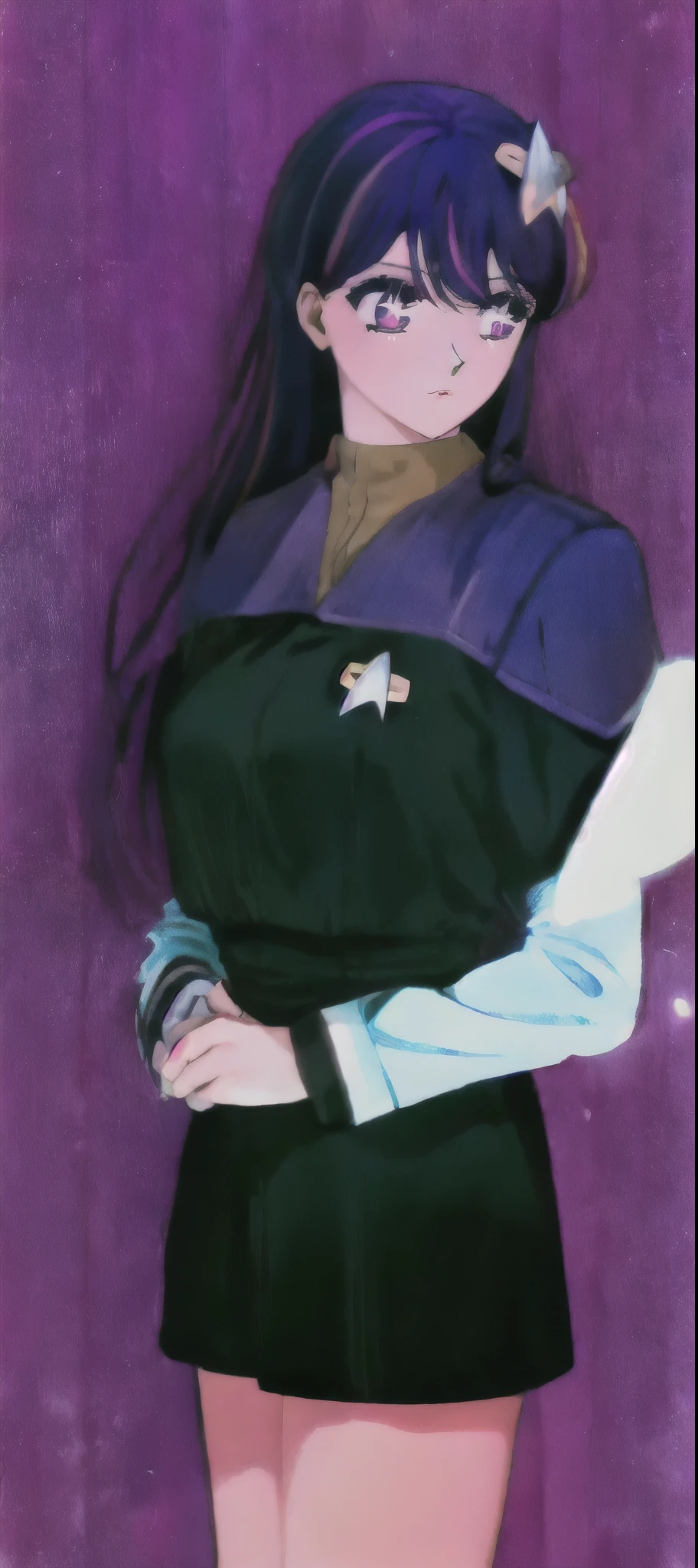 1980s \(style\) Hoshino Ai, long hair, purple hair, streaked hair ,purple eyes, star-shaped pupils, hair ornament, ds9st red and black uniform
ds9st teal and black uniform
ds9st yellow and black uniform
ds9st command
ds9st operations
ds9st science