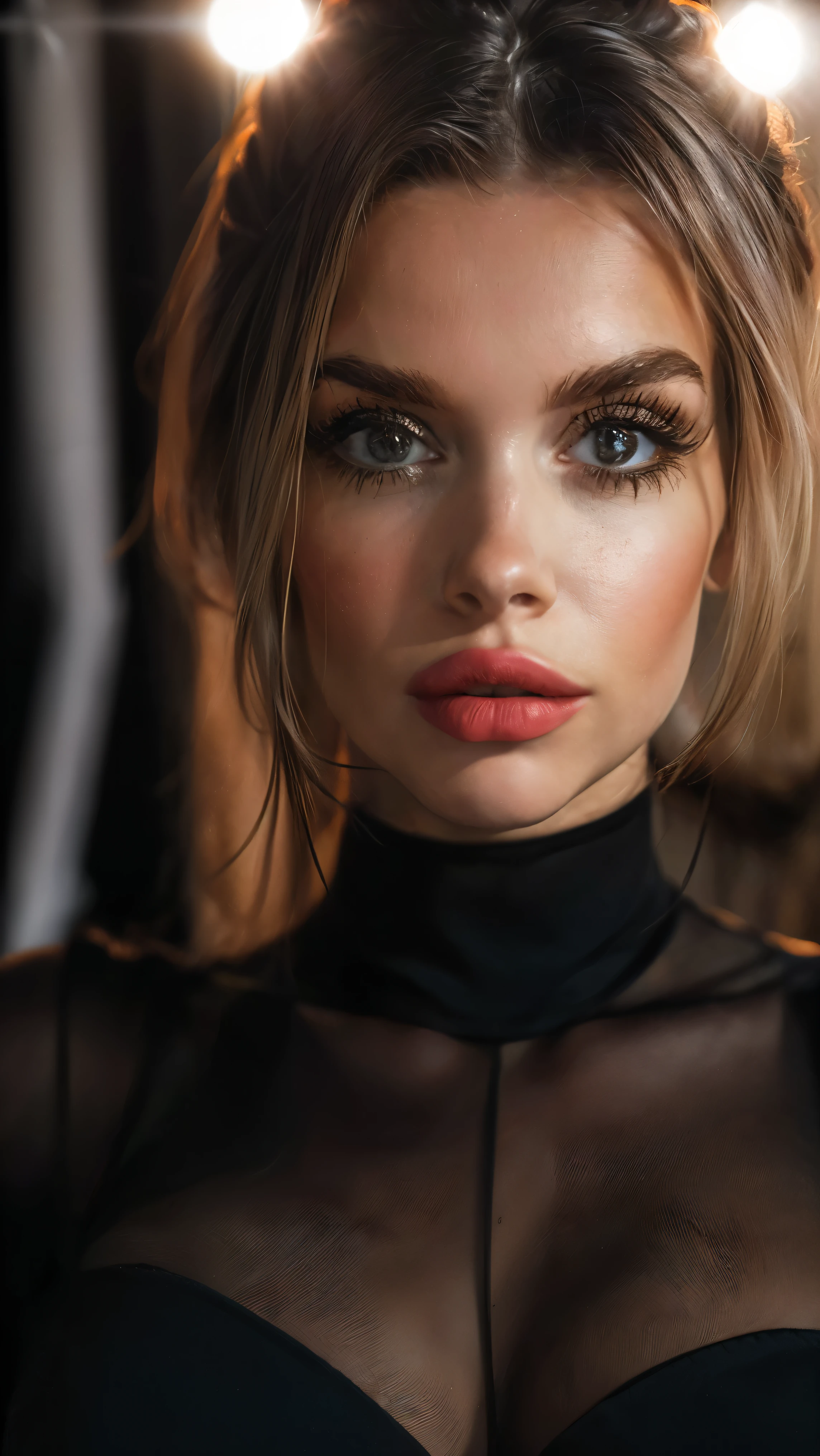 (((ultrarealistisch))) Foto, Meisterwerk, top quality, (blasse Haut), (Ultradetailliertes Gesicht und Augen:1.1), 1 girl, Erwachsene, tiefer Ausschnitt, (Augen Makeup, Maskara) , ((large detailed lips)), ((rosa welliges Haar)), ((Chyolka)) , ((natural breasts)). ((posieren)), Foto-Shooting, Studio ((Konturlicht)), (Das Spiel von Licht und Schatten), depth of field, bokeh, (Besonderes Augenmerk auf Hautdetails: 1.2), (Light atmosphere of the frame, Pastellfarben, Farben schwarz), ((portrait, nah an der Kamera)) , Ultra detailliert, 