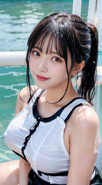 Smile、night、original photography、(((ultimate beauty portrait)))、((sparkling skin))、((masterpiece、top quality、Super detailed、movie light、intricate details、high resolution、Very detailed))、8 kood、digital SLR、soft light、high quality、film grain、富士XT3 、shallow view deep、natural soft light、Kamimei、on the table, Boutiques, illustration, Super detailed, beautiful, high resolution, 8k wallpaper, Perfect dynamic composition, Beautiful and delicate eyes, full Body photography showing your whole Body, collared shirt, long hair, Bold sexy pose , Smile, Harajuku, 20 year old girl, large size: 1.5, Body, side view、Holding a bouquet of flowers、standing at the beach、Above the legs、from below