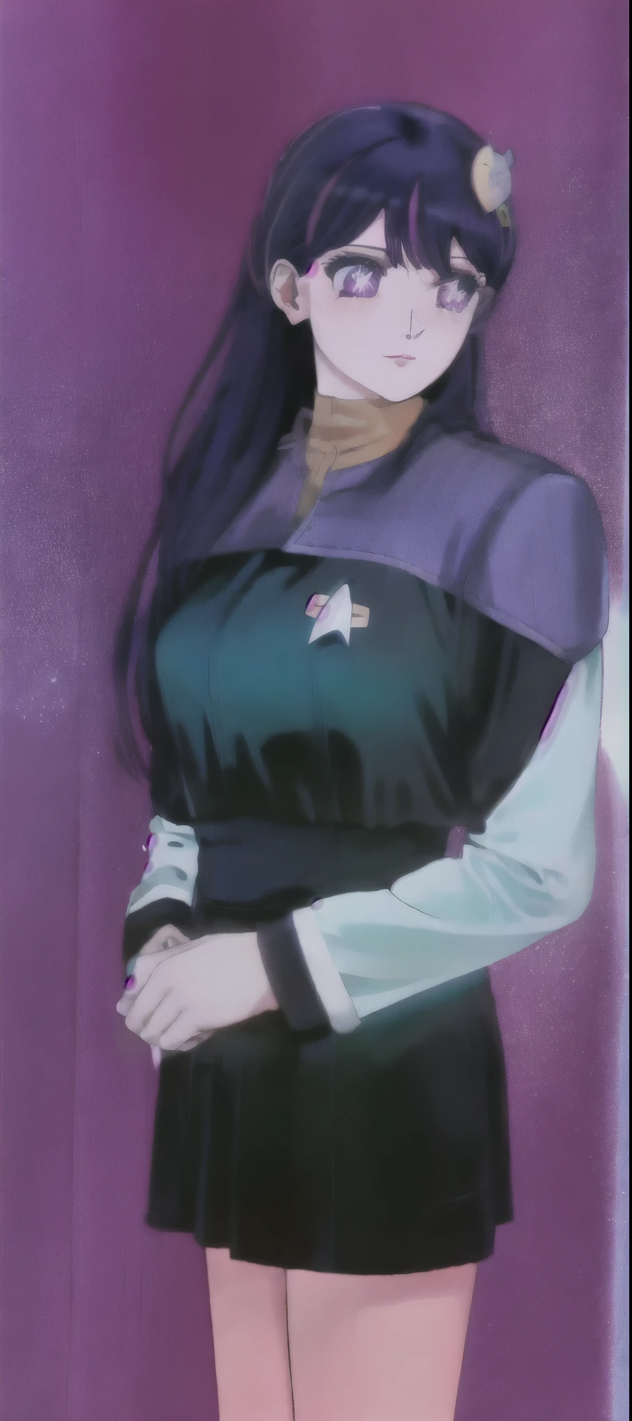 1980s \(style\) Hoshino Ai, long hair, purple hair, streaked hair ,purple eyes, star-shaped pupils, hair ornament, ds9st red and black uniform
ds9st teal and black uniform
ds9st yellow and black uniform
ds9st command
ds9st operations
ds9st science