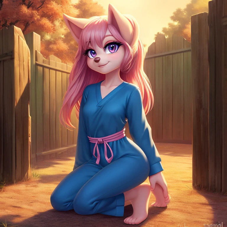 (best quality,4k,8k,highres,masterpiece:1.2),ultra-detailed,(realistic,photorealistic,photo-realistic:1.37),long straight hair,light pink eyes and hair,beautiful detailed eyes,beautiful detailed lips,cute face,happy expression,long eyelashes,medium breasts,pajama blue shirt,pajama blue baggy pants,long sleeves,barefoot,japanese theme,portraits

I'd like to create a beautiful portrait featuring a young girl with a Japanese theme. Her appearance is characterized by long, straight hair in a light pink color, which cascades down her back. Her eyes are a captivating shade of light pink as well, with thick, long eyelashes that enhance their beauty. The girl has an adorable face with a cheerful and happy expression, and her lips are also beautifully detailed.

She is dressed in a comfortable pajama blue shirt with long sleeves, providing a cozy feel to the artwork. The shirt is paired with matching pajama blue baggy pants. The girl is barefoot, adding a sense of relaxation and tranquility to the scene.

The overall style of the portrait should be ultra-detailed and realistic, with high resolution, capturing every intricate detail of the girl's features. The colors should be vivid and vibrant, emphasizing the light pink palette of her eyes and hair. The artwork should have a portrait-like quality, allowing the viewer to appreciate the girl's beauty and the Japanese theme.

In terms of lighting, the artwork should feature a soft, natural illumination that highlights the girl's features while creating a warm and inviting atmosphere.

Please note that this prompt describes the details and elements of the envisioned artwork. The prompt should not contain any unnecessary explanations or references. The tags should be organized in order of importance, from the most significant to the least significant.