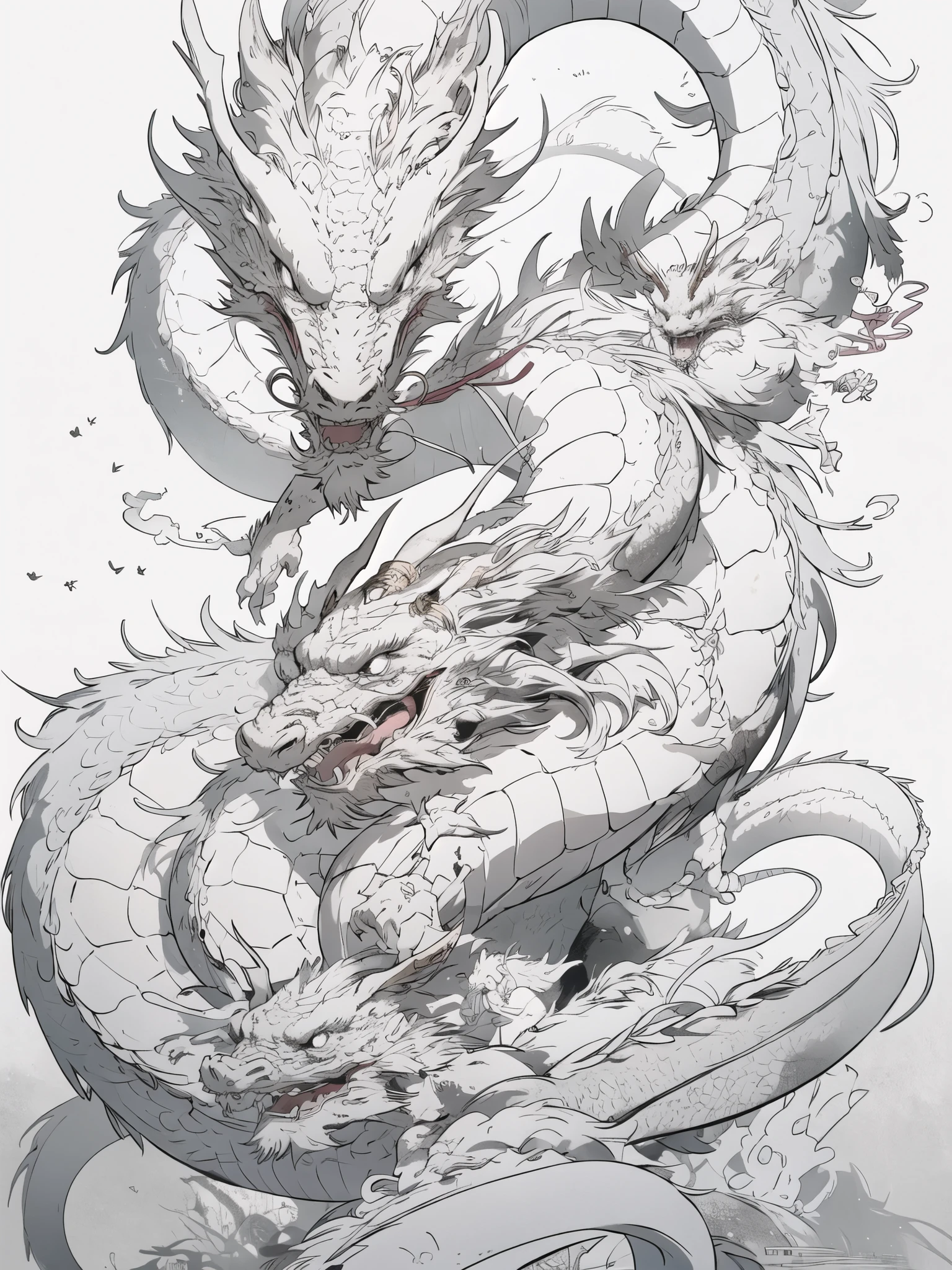 Chinese dragon,upper body,(white background,line drawing)