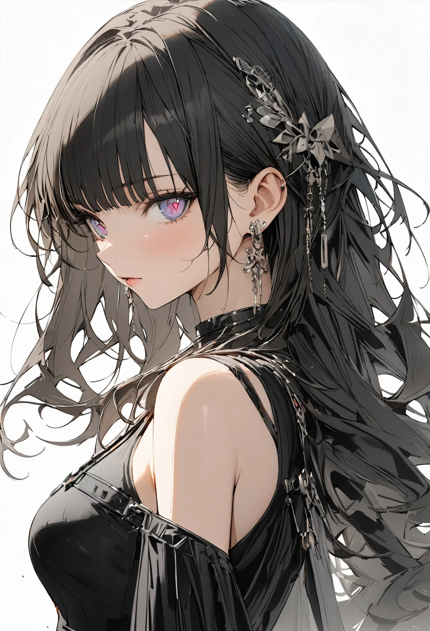 1girl, bangs, long hair, messy hair, gradient_eyes, diamond-shaped pupils, demon girl, royal type shoulder off dress, Conceptual art, masterpiece, super detail, high details, high quality, best quality, highres