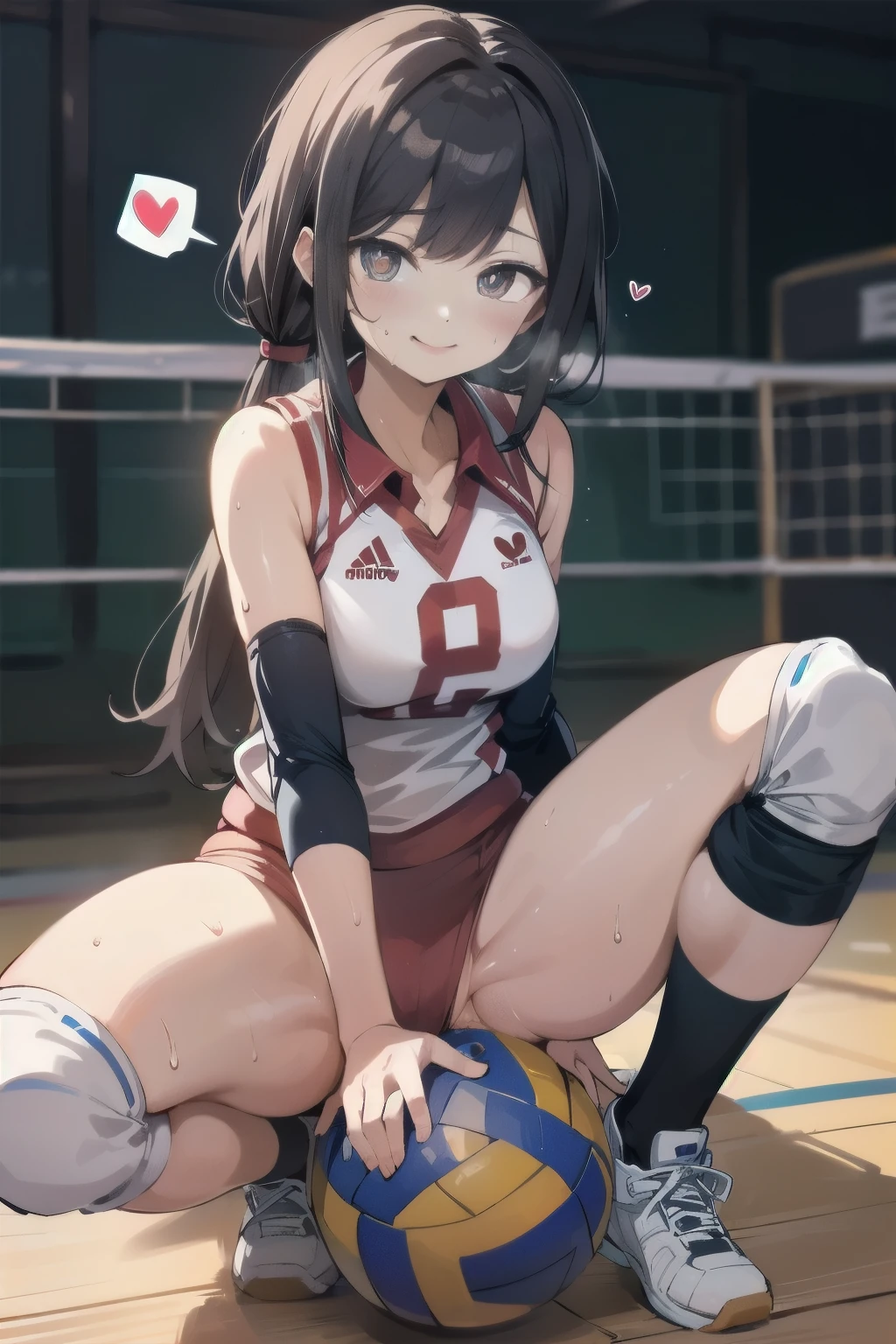 unity 8k wallpaper, anatomically correct, (((masterpiece))), (((best quality))), (((ultra detailed))), (((high-resolution))), ((Ultimate cutie)), perfect hands, perfect finger, (((good anatomy))), detailed beautiful face, shiny hair, (((gyaru))), (potbelly), (curvy), medium , ((Thick thighs)), (((solo))), ((seductive smile)), (((blush))), (Eyes are heart marks), (heart shaped pupils), ((trembling)),
BREAK, (((sit astride the perfectly spherical shape 6-inch volleyball))), (((Straddling a perfectly spherical 6" volleyball))), (((Perfectly spherical 6" volleyball fits perfectly crotch))), BREAK, (((Rub the Perfectly spherical 6" volleyball against crotch))), (masturbAK, adidas, (Collared volleyball uniforms), sleeveless, ((buruma)), ((kneepad)), ((pussy juice stainedelbow pad), (((sweat))), (((covered in sweat))), ((deep breathing)), in Volleyball Court, indoor, lighting, looking at viewer, full body, (spoken heart)