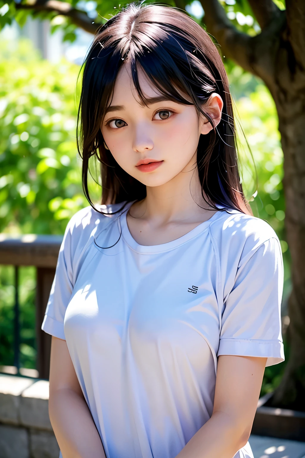 (1 nogizaka girl,ager,raw photo,photo realistic:1.5),(best quality, high quality,HDR, highest quality,ultra high resolution,high resolution,high res,ultra high difinition,huge file size,8K,2K wallpaper,8K wallpaper,high quality texture,amazing,an extremely delicate:1.4),one girl, Japanese famous idol,beautiful face,small face,absurd,ridiculous,incredibly ridiculous,portrait,breasts close up,blurry background,(no makeup,gym uniform:1.2),medium skin,beautiful skin,small head,black hair,silky hair,(Japanese eyes:1.3),black eyes,Japanese idol eyes,Japanese nose,5-fingers,(eyebrow:-0.5),(Light Particles, Lens Flare, Luminous Particles: 0.7),looking at viewer,bright lighting,professional lighting,girl
