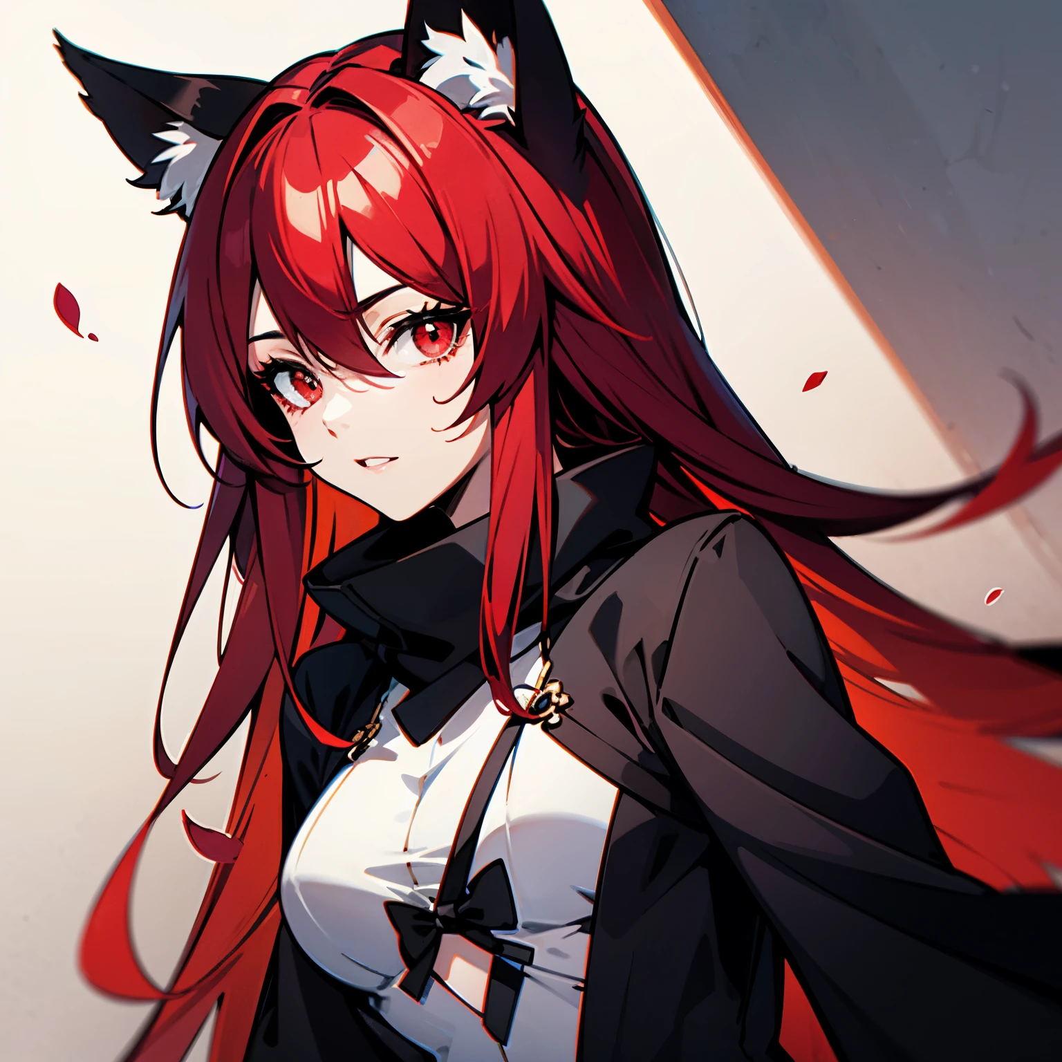 red hair long hair　red eyes　fox ears　