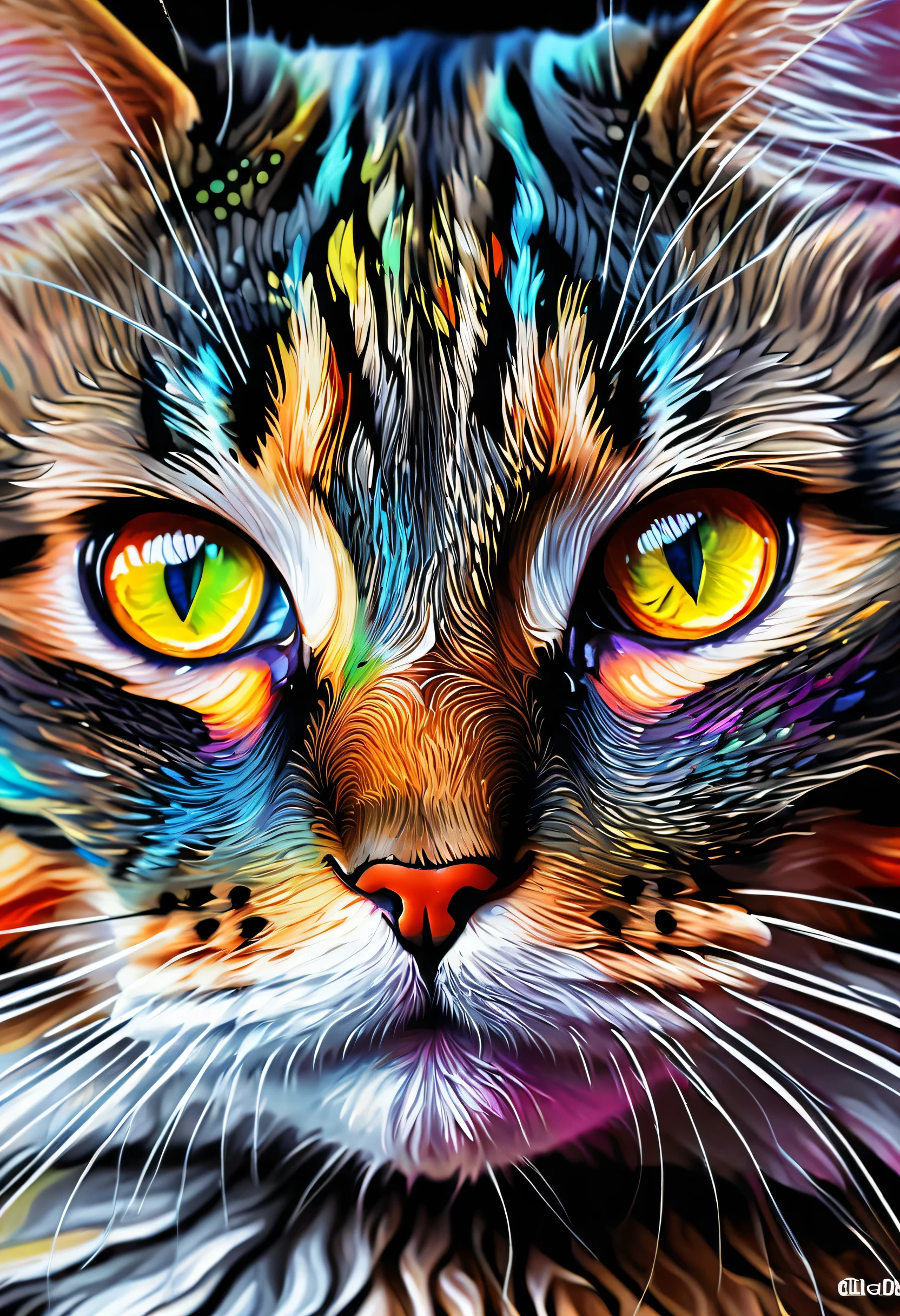 painting of a Cat with a colorful face and eyes, Beautiful art UHD 4K, 4k very detailed digital art, Cat. digital painting, digital painting very detailed, 4k detailed digital art, very detailed digital painting, beautiful digital artwork, detailed painting 4k, very detailed digital art, stunning digital painting, digital art. very detailed