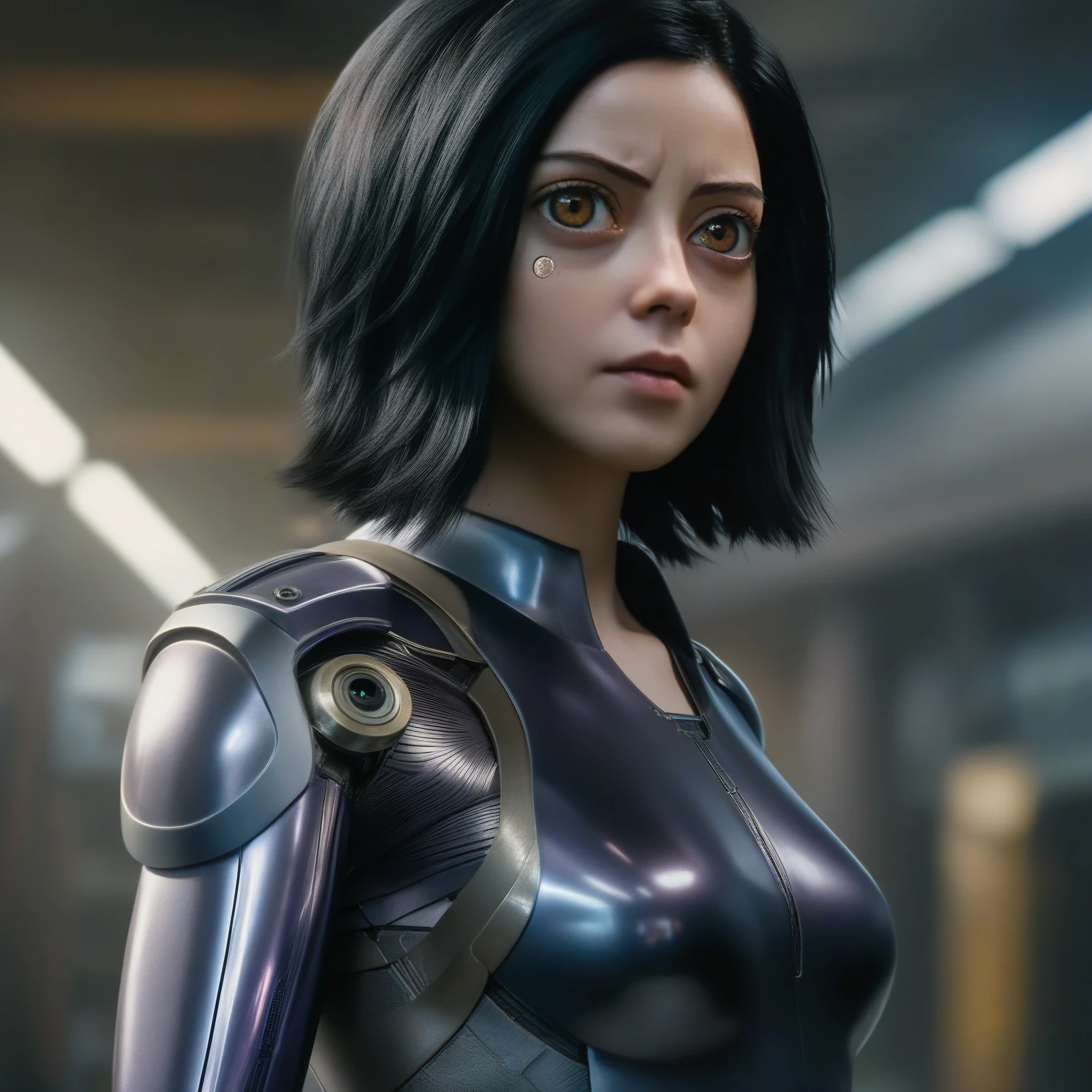 Alita1024, (full body), cyberpunk background, detailed eyes, photography, highly detailed, sharp focus, trending on artstation, studio photo, intricate details, highly detailed, by greg rutkowski, full body, loking at the viewer, (loking at the viewer)