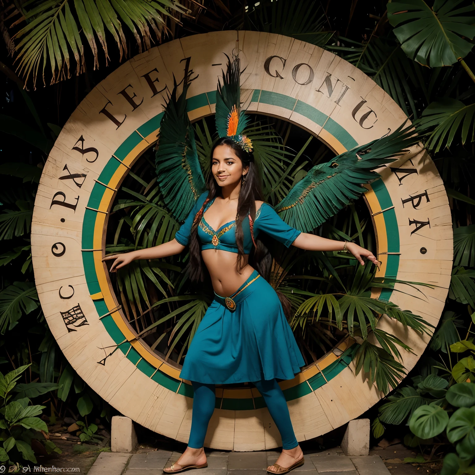 Logotipo para una empresa touristica con el nombre de Quetzalli tours que contenga un quetzal y una corona de la danza de los quetzales