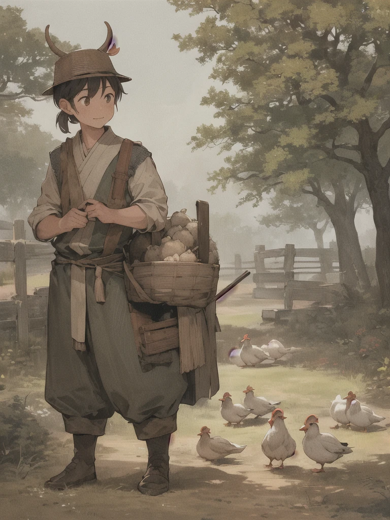 man, 欧洲middle Ages,farmer,in the forest,dim,Western dragon,farmer,livestock,animal,ox,sheep,dog,pig,Chicken and duck,farmland,village, Keep, outdoor, bird, arms, Sky, 云y Sky, animal, Keep arms, Western dragon, FOG, middle Ages,farmland,river,war