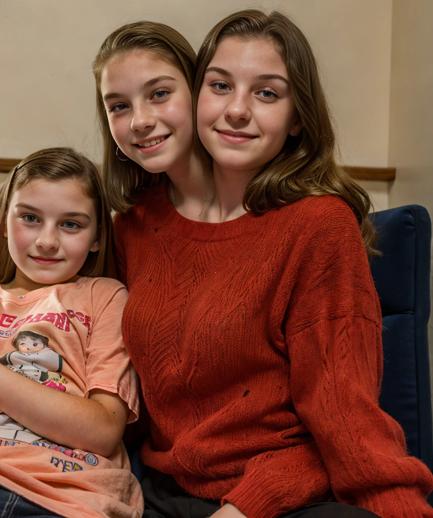 2heads, two headed girl, (a 10 year old girl and a 16 year old girl:1.5)