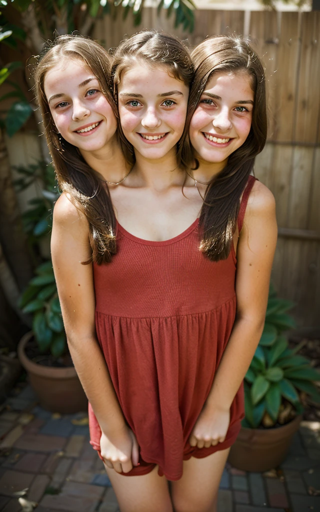 3heads, (three headed girl:1.5), (a girl and a 16 year old (a 10 year old girl:1.5)